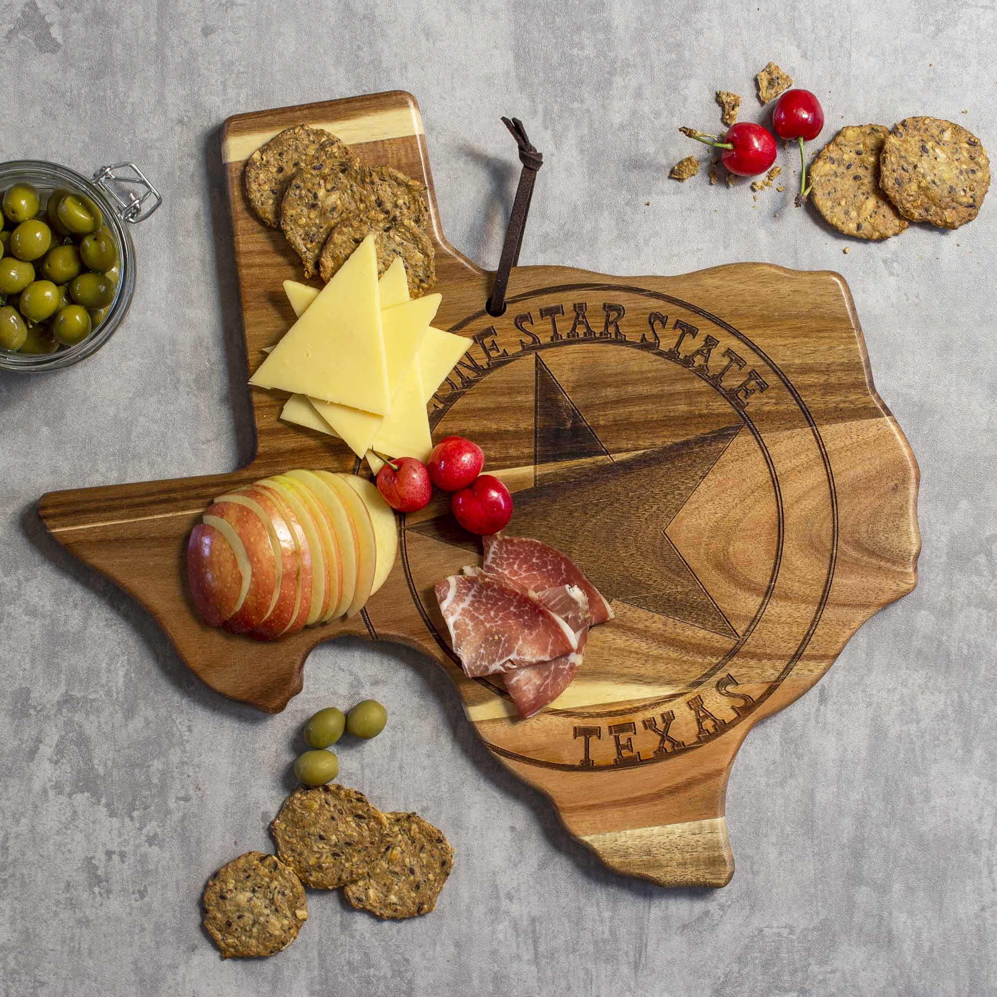 Premium Texas Wood Cutting Board by Rock & Branch® - Handcrafted Hardwood Chopping Block for Meat, Cheese & Vegetables - Perfect for Kitchen, BBQ & Charcuterie Boards