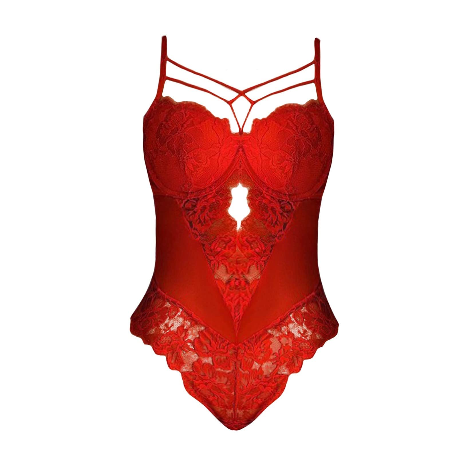 Sexy Lingerie for Women - Lace Babydoll Chemise with Straps & Deep V Neck, Mesh Bodysuit Nightgown for Romantic Nights & Boudoir Photography