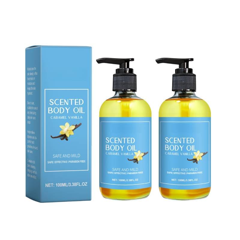 Caramel Vanilla Scented Body Oil - 120ml Natural Moisturizing Massage Oil for Women, Handmade Perfume Body Essence | Perfect for Aromatherapy, Relaxation & Skin Hydration