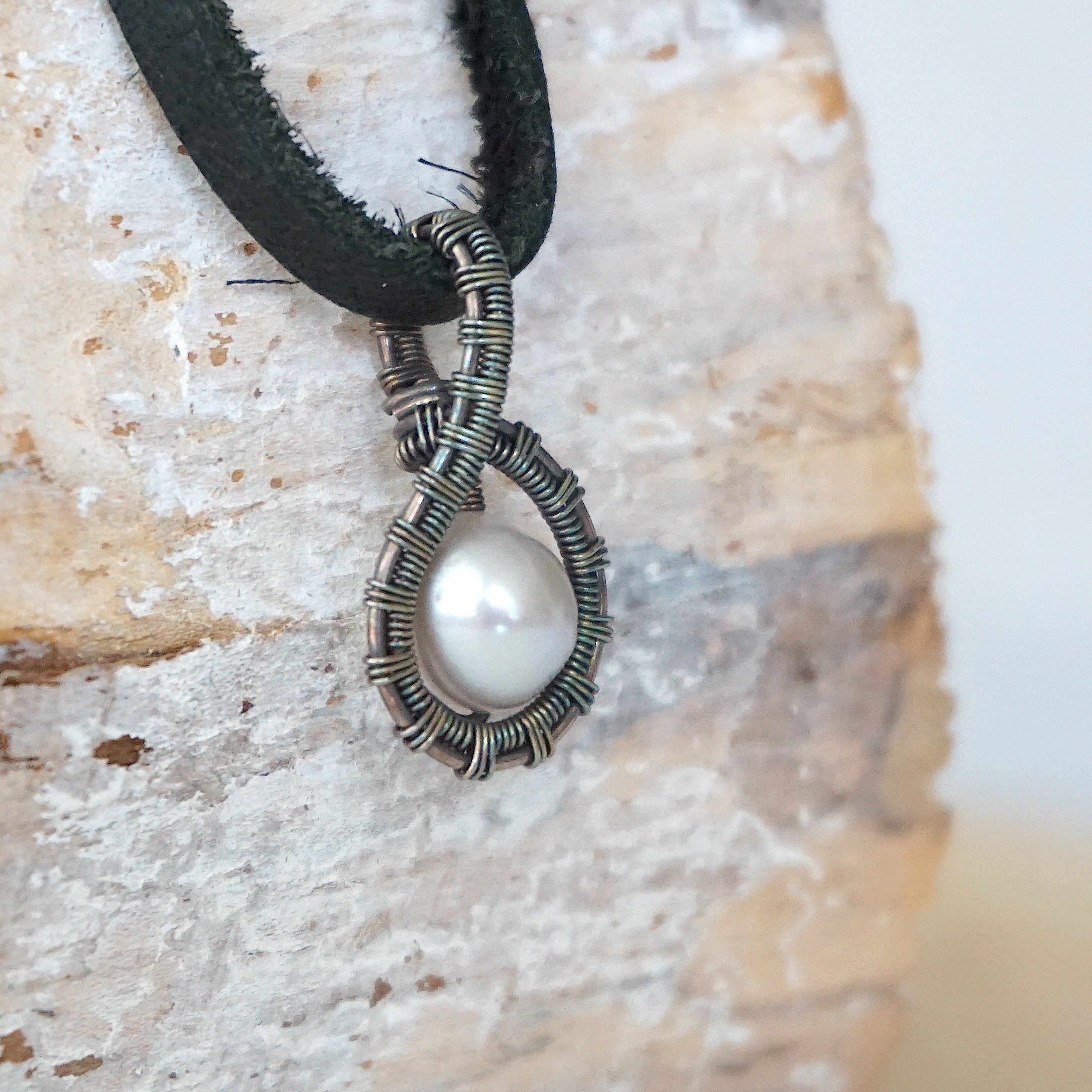 Antiqued Sterling Silver Men's Pearl Charm Necklace with Black Leather Cord - Elegant Jewelry Gift for Him, Perfect for Weddings, Parties & Casual Wear