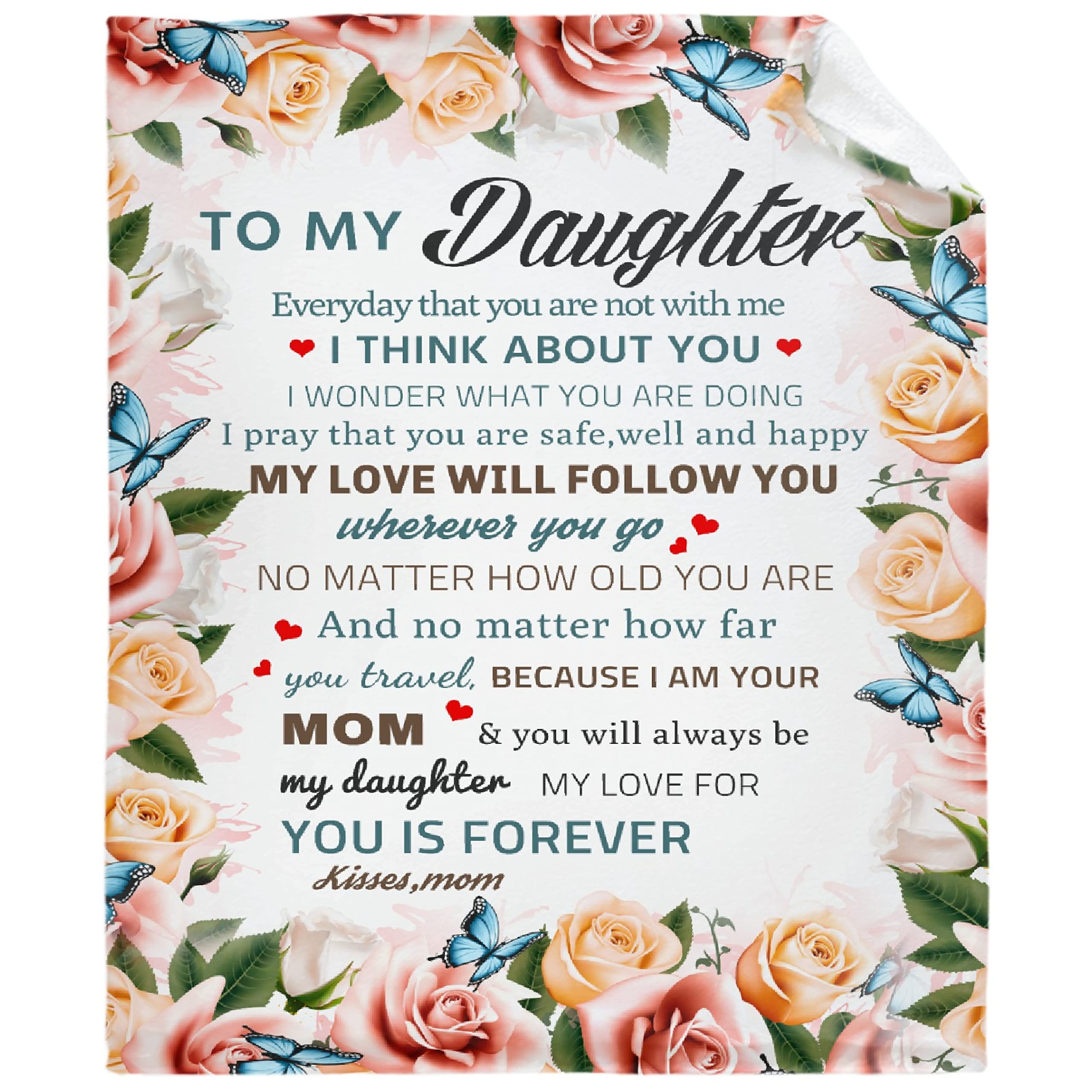 Personalized 'To My Daughter' Letter from Mom Blanket - Ultra Soft Flannel Fleece Throw for Boys & Girls - Lightweight Winter Blanket for Bed, Couch, Sofa & Travel - 120