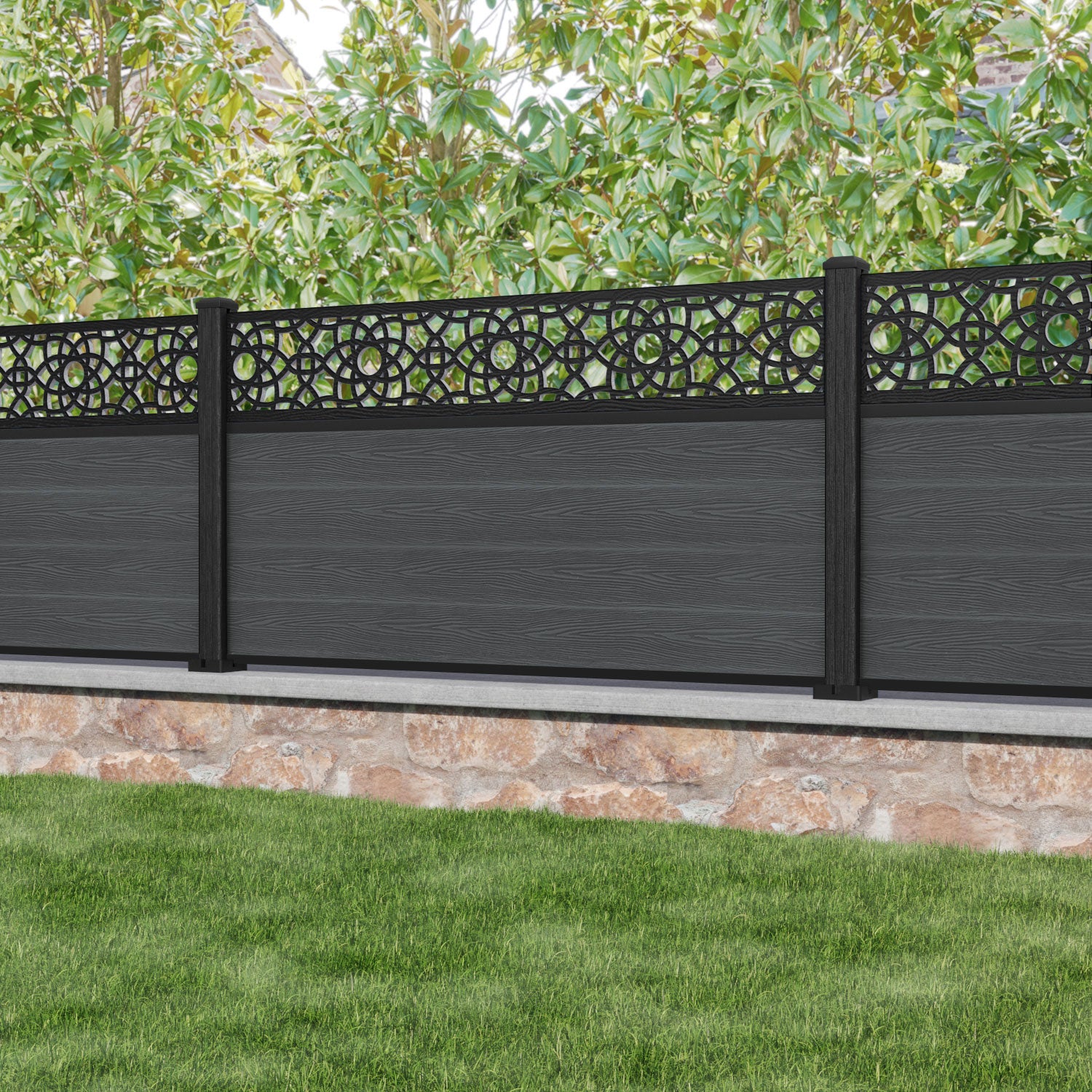 Classic Amber Fence Panel - Dark Grey Composite Fencing with Durable Posts | Privacy Fence for Backyard, Garden & Outdoor Decor