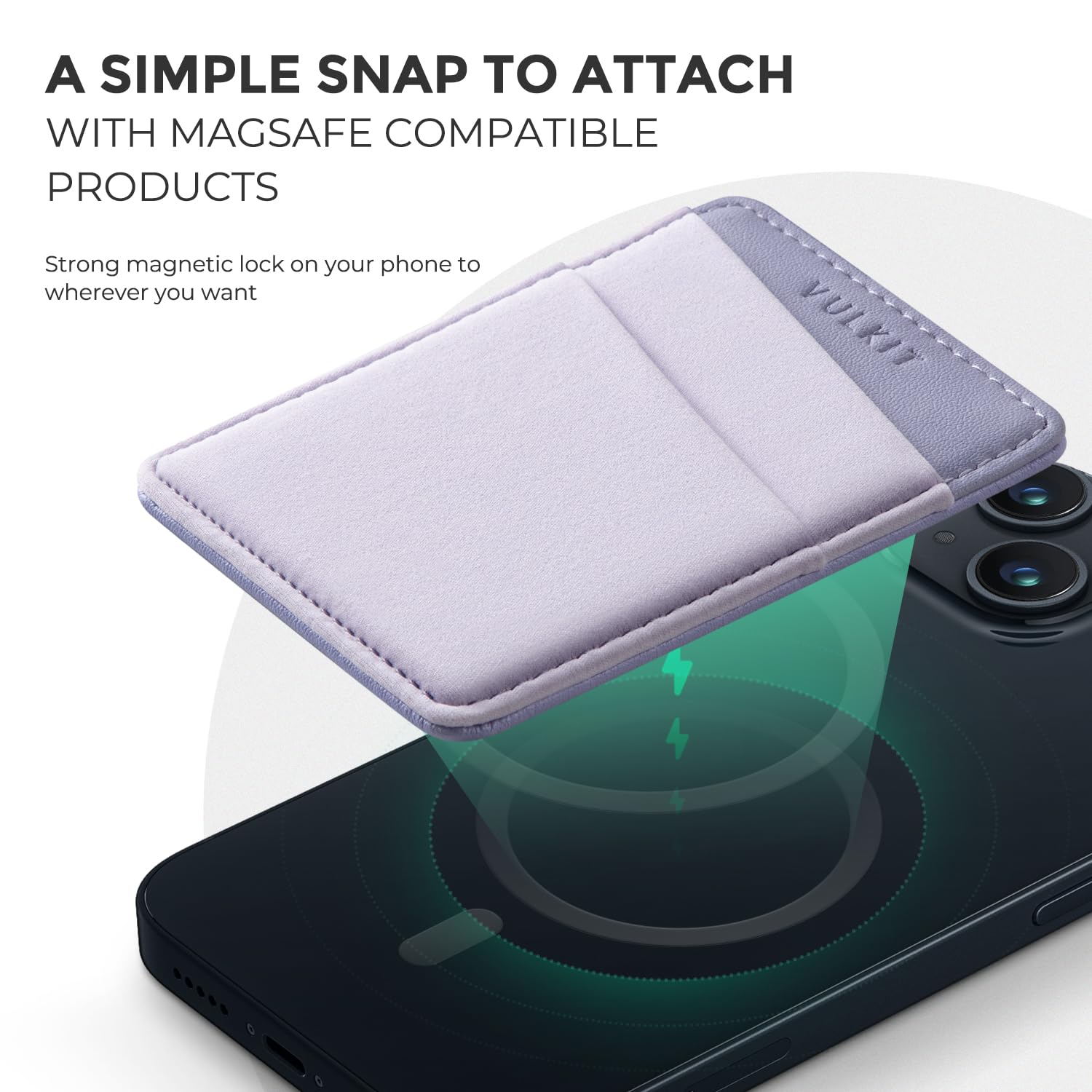 VULKIT Magnetic Phone Wallet for MagSafe - Slim RFID Blocking Card Holder for iPhone 16/15/14/13/12 Series - Secure Wallet Case with Strong Magnets (Violet) | Perfect for Daily Commute, Travel & Contactless Payments