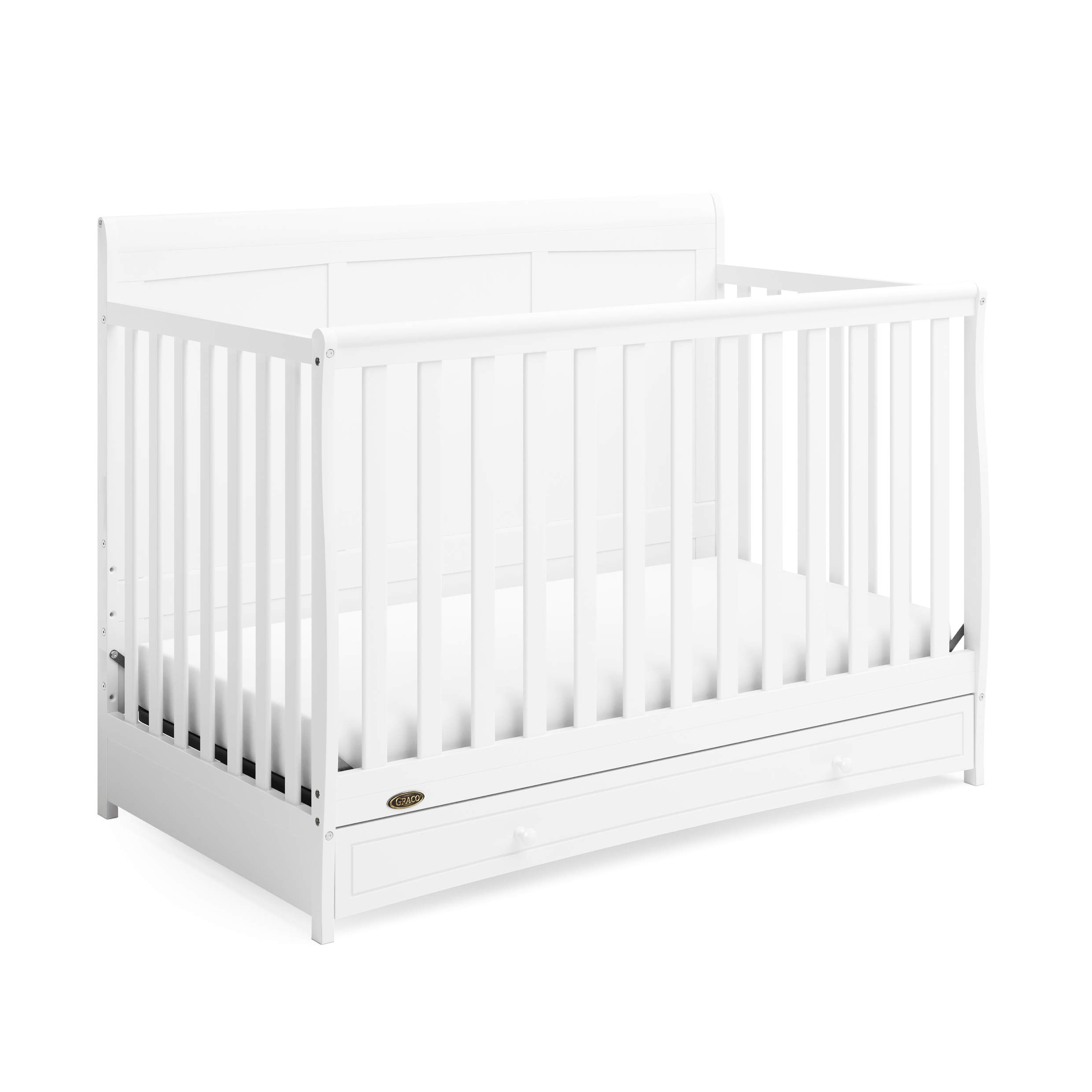 Graco Asheville 4-in-1 Convertible Crib with Storage Drawer - White Baby Crib & Toddler Mattress Set | Premium Foam Support | Nursery & Kids Room Essential