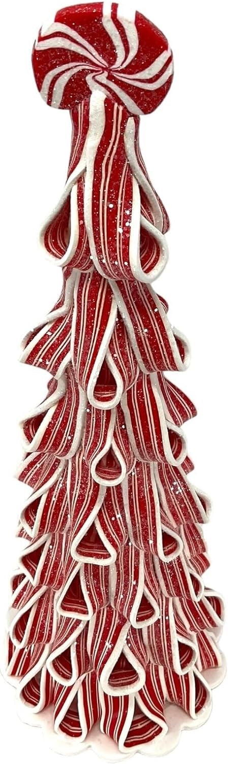 14-Pack Battery Operated Peppermint Ribbon Candy Christmas Tree Decorations - Perfect for Holiday Home Decor, Party Centerpieces & Festive Gift Giving