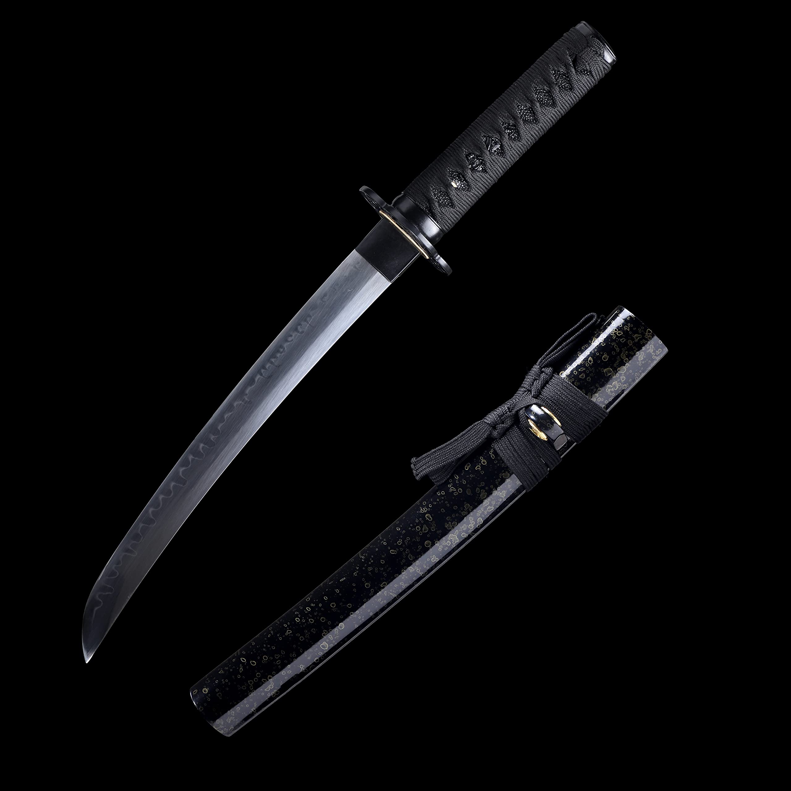 Handmade Japanese Tanto Short Sword - Clay Tempered T10 Steel with Real Hamon - Razor Sharp Samurai Blade - Perfect for Martial Arts Training, Collecting & Home Decor