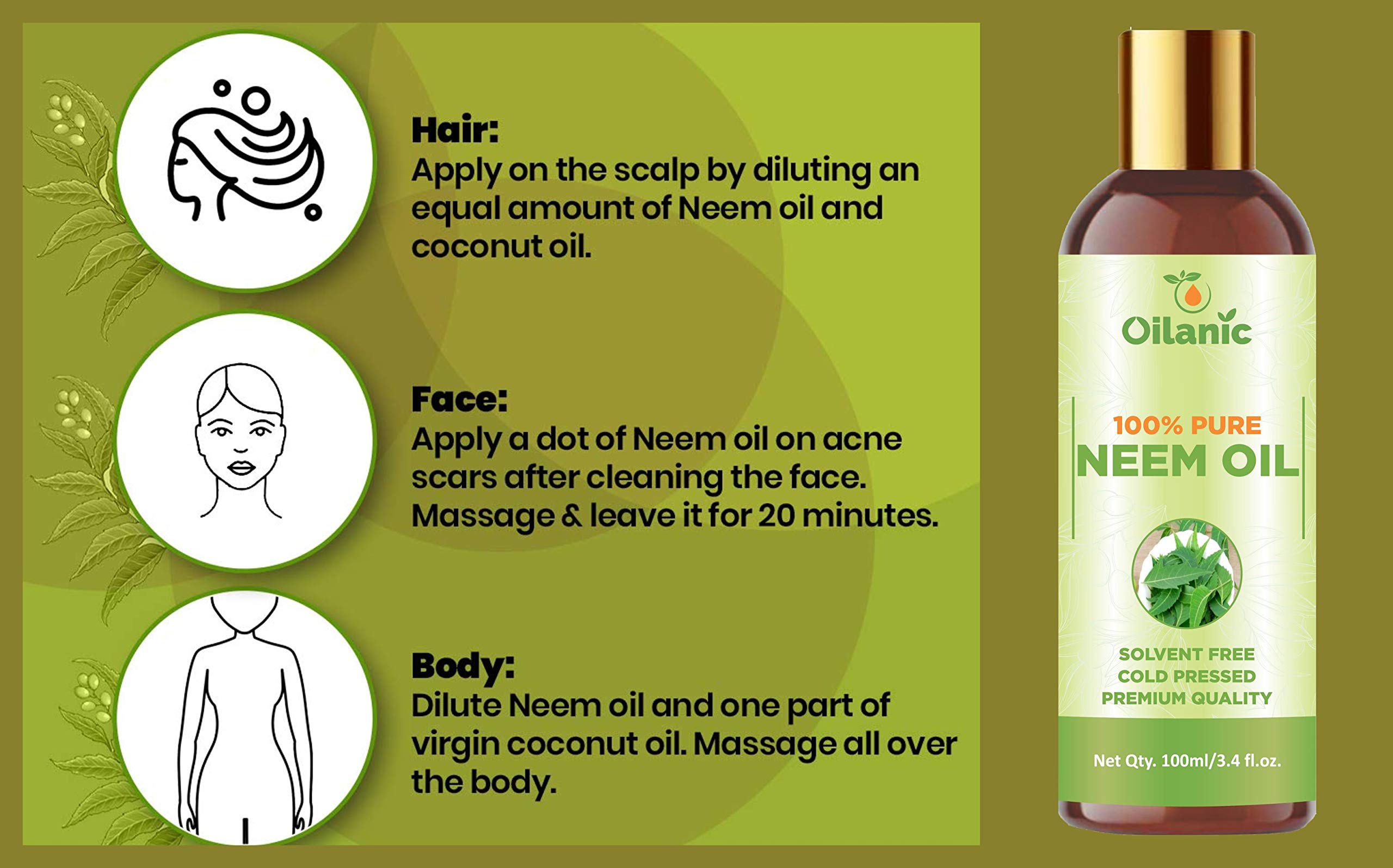 Oilanic 100% Pure Natural Karanj Oil & Neem Oil Combo Pack - 2 Bottles (100ml Each, 200ml Total) for Hair Care, Skin Treatment & Organic Pest Control