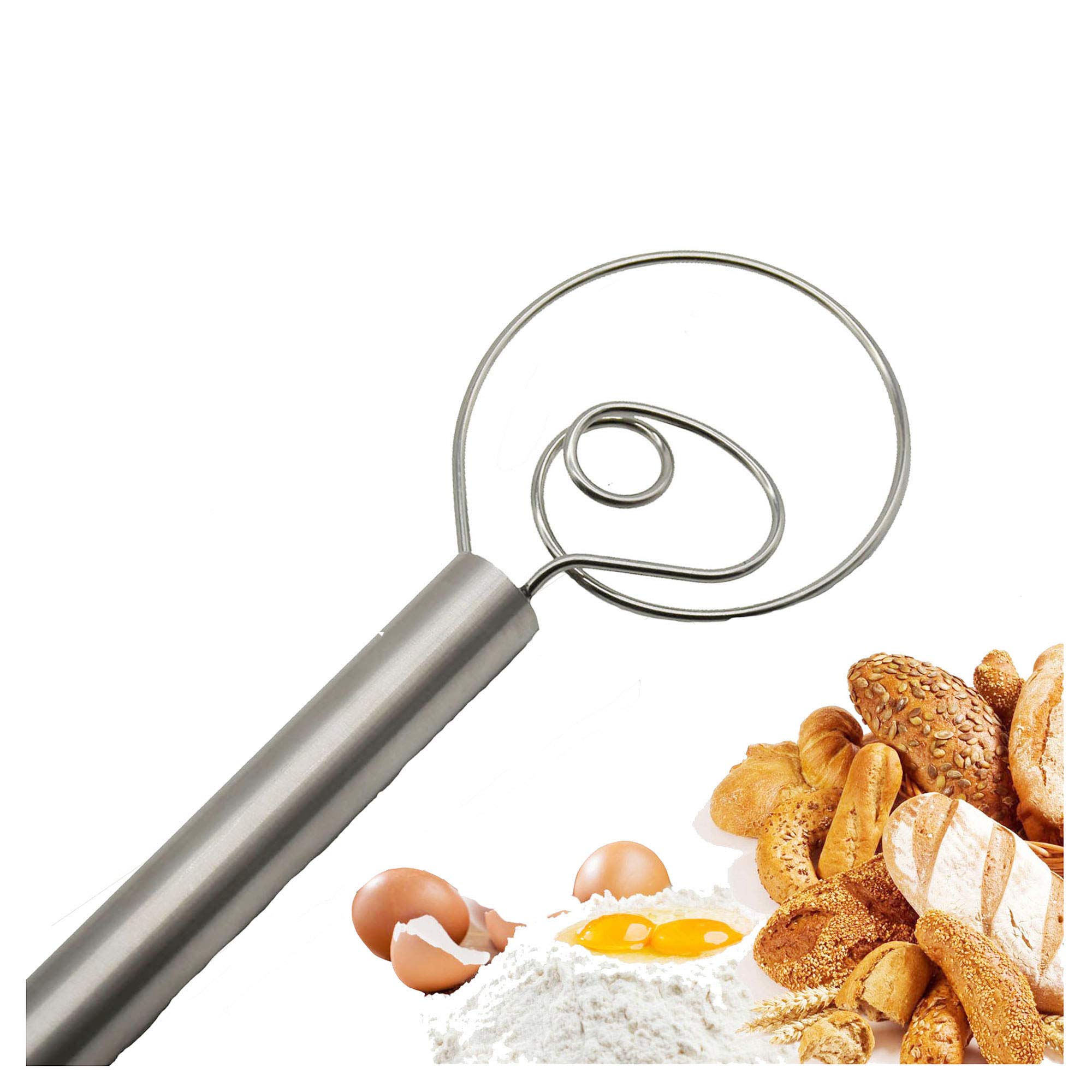 Kotuam Swedish Dough Whisk - Stainless Steel Bread & Cookie Dough Mixer - Original Danish Dutch Whisk for Baking - Perfect for Homemade Bread, Pastries & Pizza Dough