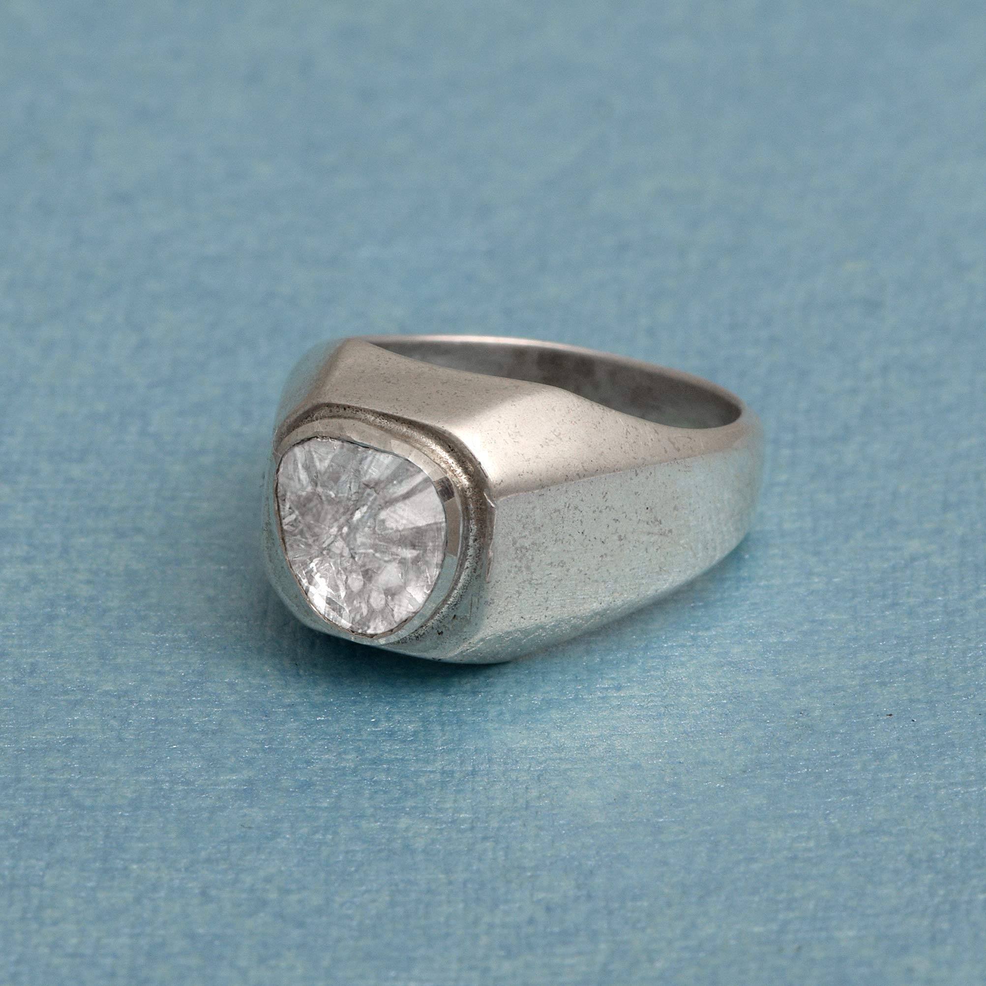 0.5 Carat Uncut Polki Diamond Men's Engagement Ring - Platinum Plated 925 Sterling Silver Handmade Wedding Band for Him - Perfect for Proposals, Anniversaries & Special Occasions