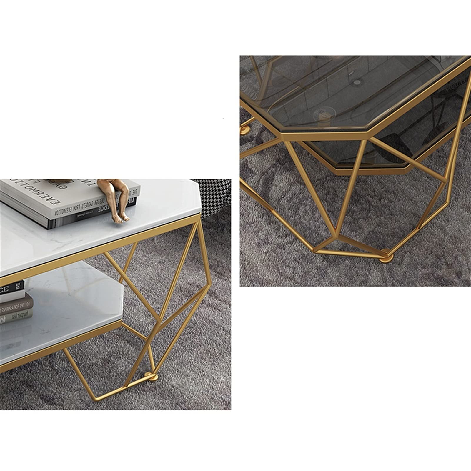 2-Tier Marble Coffee Table with Industrial Design - End Table, Side Table for Living Room, Bedroom, Office & Reception - Perfect for TV Storage, Tea Serving & Home Decor