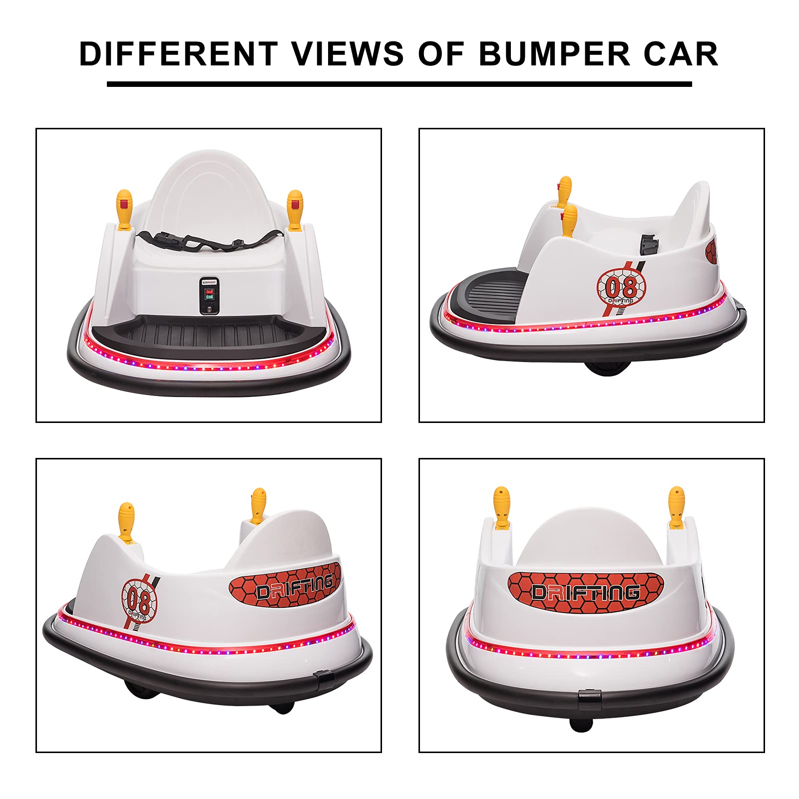 OTTARO 6V Electric Ride-On Bumper Car for Kids - Remote Control 360° Spinning Toy with Music & LED Lights | Indoor/Outdoor Play, Birthday Gift, Party Entertainment (White)