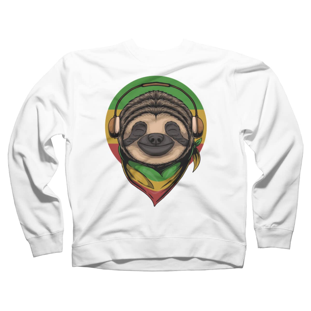 Design By Humans Unisex Sloth Rasta Wearing Headphones Graphic Sweatshirt | Cool Casual Streetwear for Music Lovers & Reggae Fans