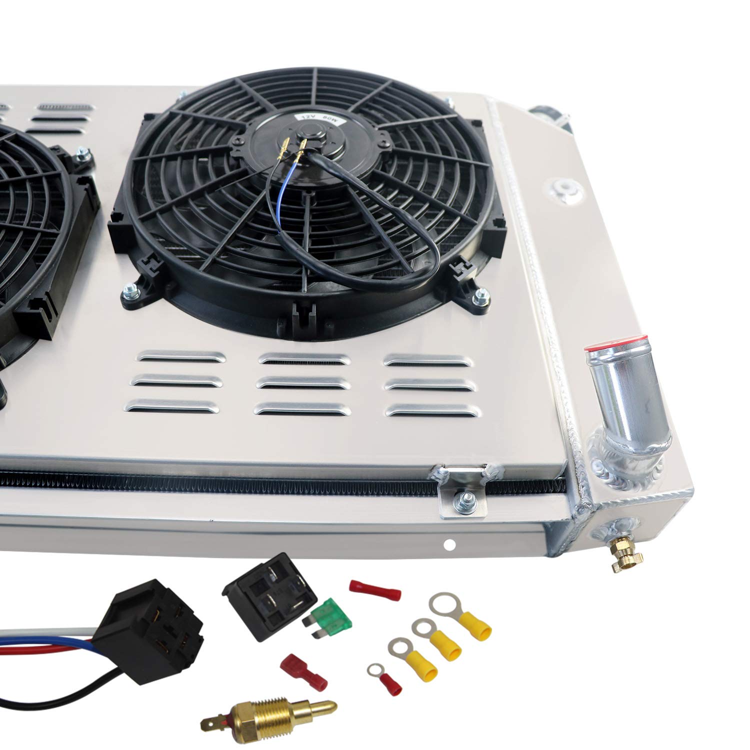 ALLOYWORKS 3 Row Core All Aluminum Radiator with Shroud Fan & Thermostat for 1977-1982 Chevy Corvette C3 350 305 5.7L 5.0L V8 - High Performance Cooling Upgrade for Classic Muscle Cars & Hot Rods