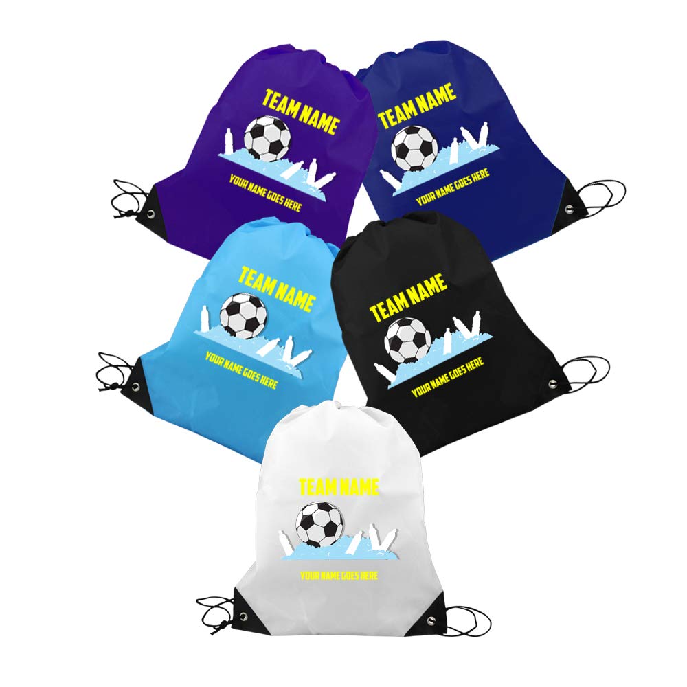 Custom Soccer Drawstring Bags with Personalized Text - 5 Pack for School, Sports & Events - Promotional Gym Backpacks in Night Colors - Perfect for Team Gifts, Fundraisers & School Activities