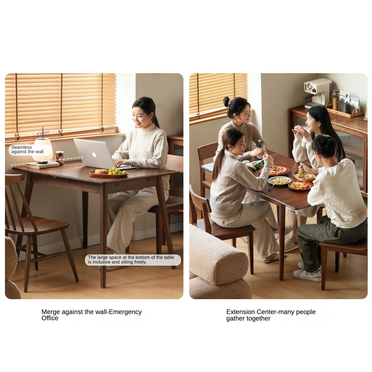 Solid Oak & Black Walnut Extendable Folding Dining Table - Expandable Wooden Table for Small Spaces, Dinner Parties & Family Gatherings