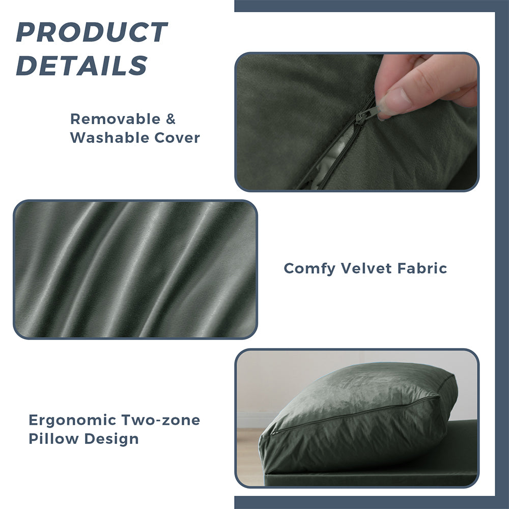 MAXYOYO Velvet Bean Bag Folding Sofa Bed for Adults - Dark Grey Washable Cover - Perfect for Living Room, Bedroom & Dorm Room Lounging