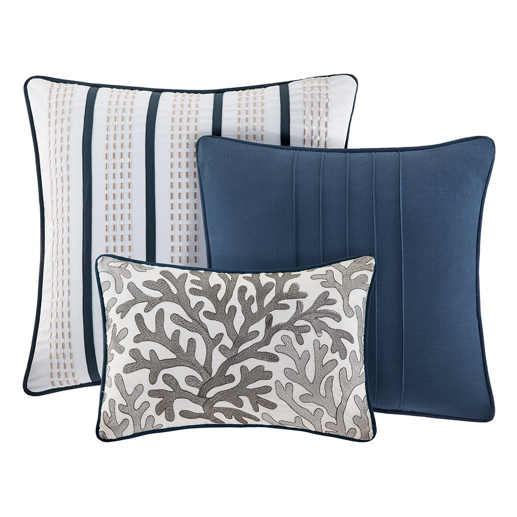 7-Piece Coastal Queen Comforter Set - Seashell & Nautical Beach House Bedding with Shams & Toss Pillows | Tropical Decor for Master Bedroom, Guest Room & Vacation Homes