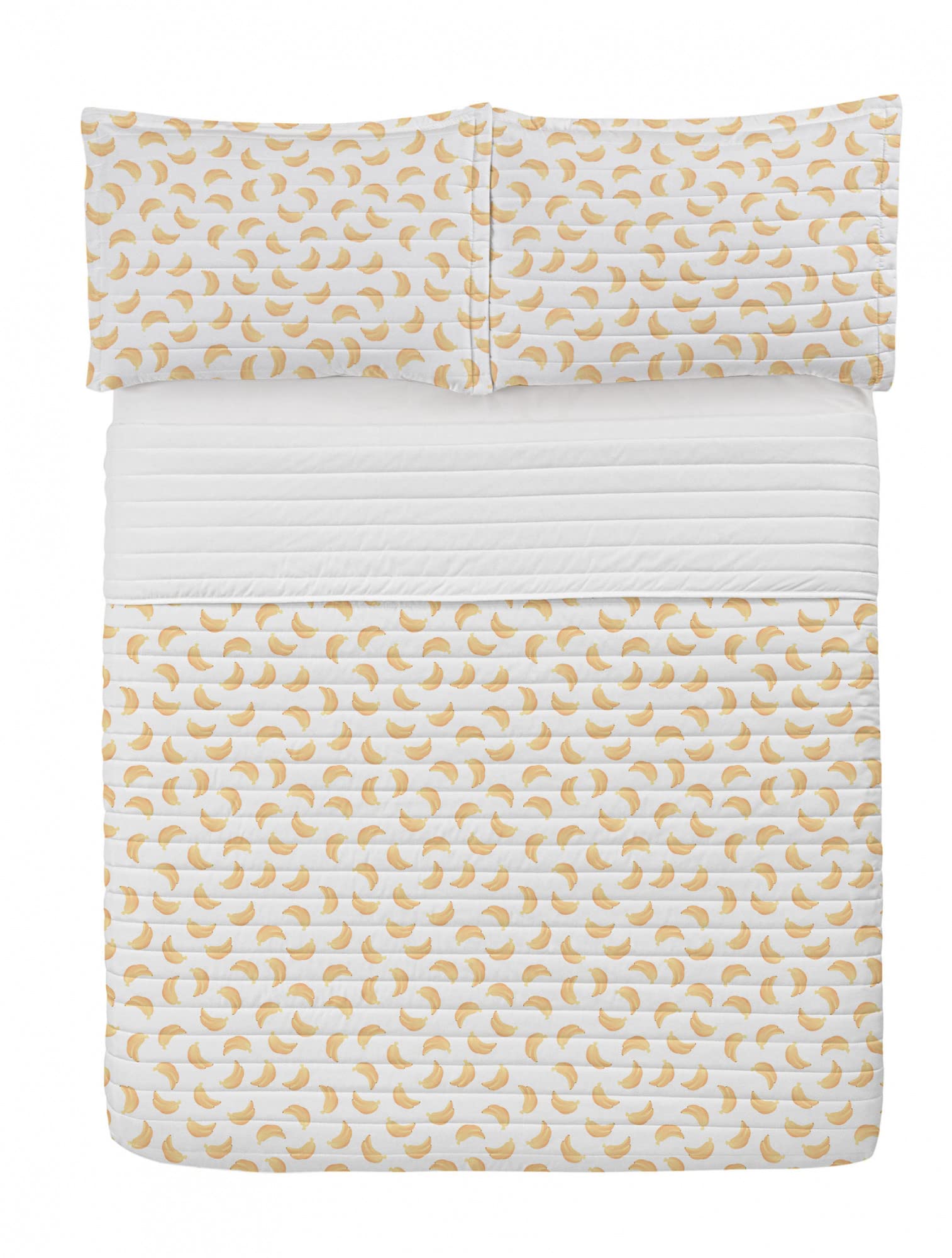Ambesonne Banana Microfiber Bedspread Set - Queen Size Tropical Fruit Pattern Bedding with Pillow Shams & Comforter in White and Peach | Soft, Durable Microfiber for Bedroom Decor | Perfect for Beach House, Summer Theme, or Tropical Vacation Inspired Rooms