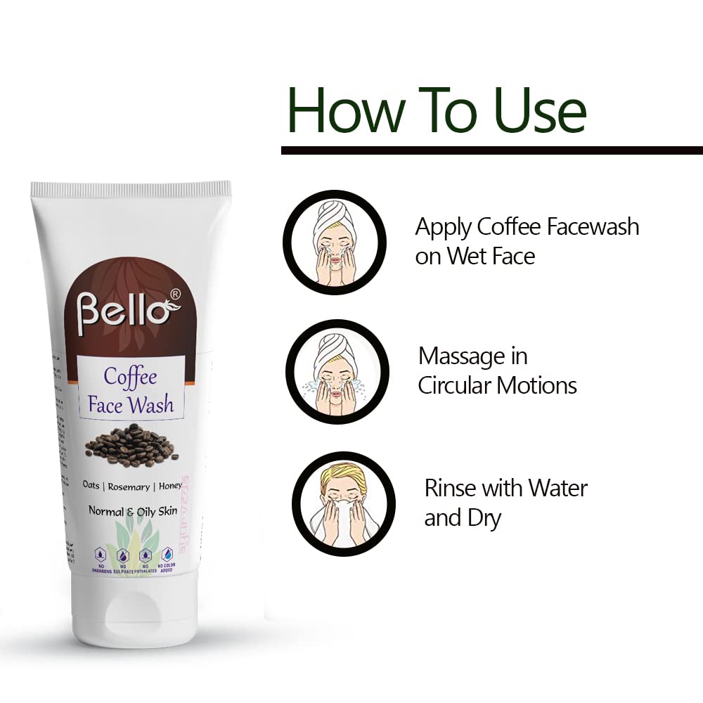 Bello Coffee Face Wash 120ml for Oily & Normal Skin - Refreshing Coffee Scent for Men & Women | Daily Cleansing & Oil Control for Fresh, Glowing Skin