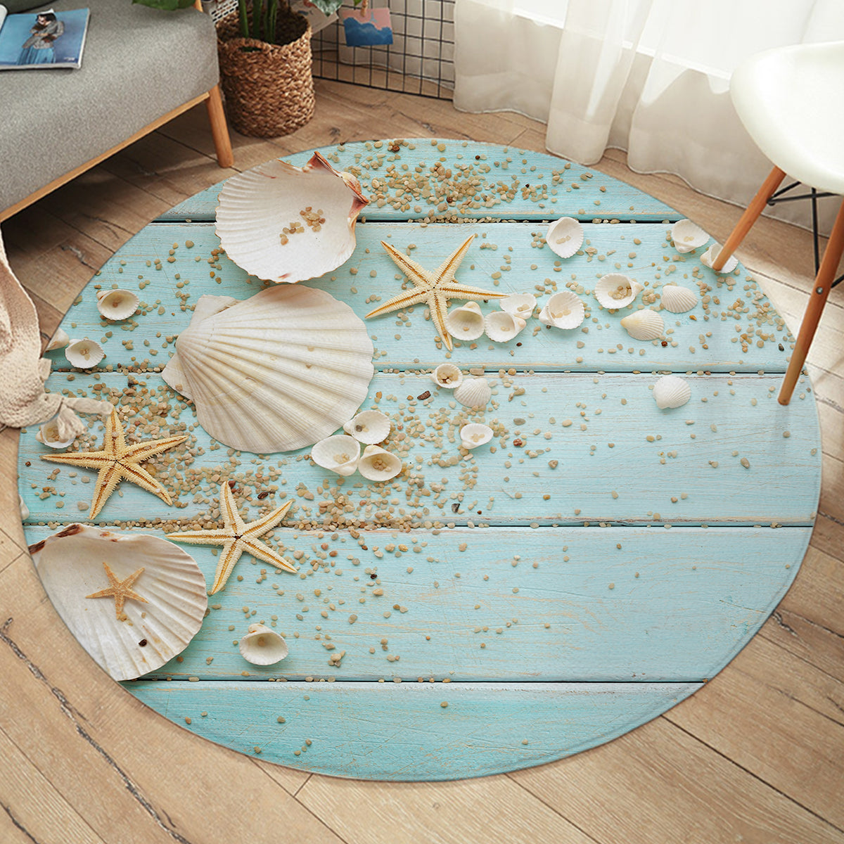 Coastal Round Area Rug - Soft Boho Braided Jute Rug for Living Room, Bedroom, or Nursery - Perfect for Beach House Decor and Cozy Home Style