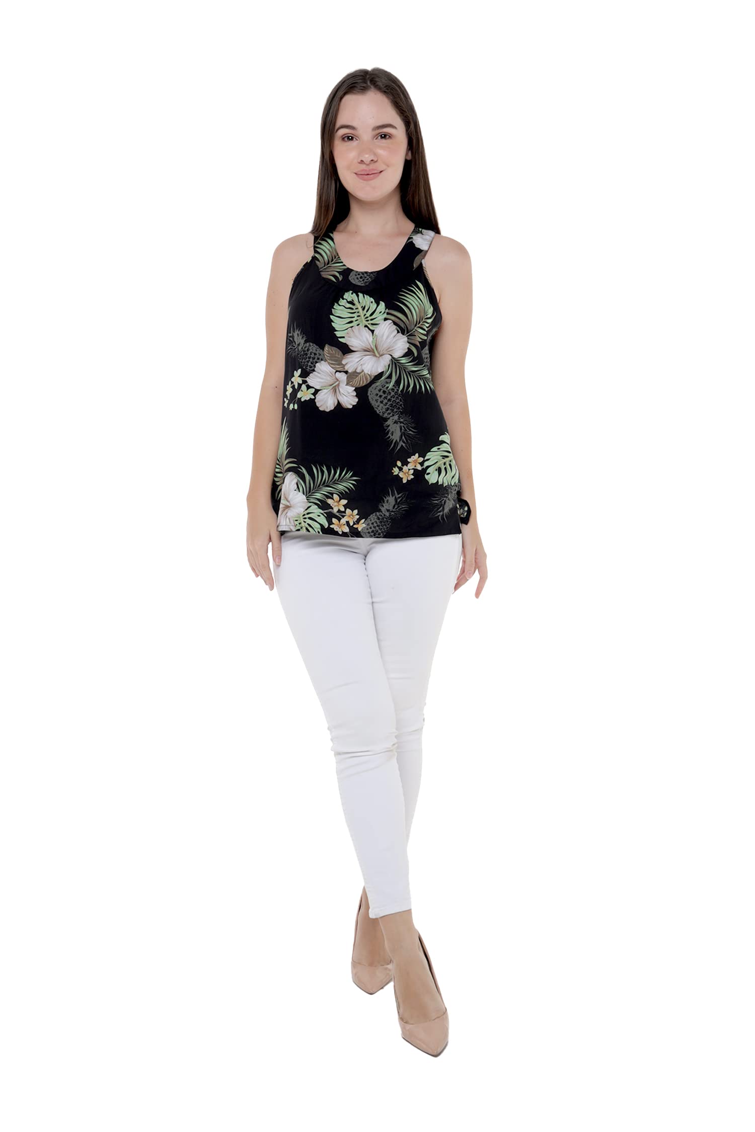 Women's Pineapple Print Hawaiian Tank Top - Breathable Summer Beachwear for Vacation, Luau Party & Tropical Getaway