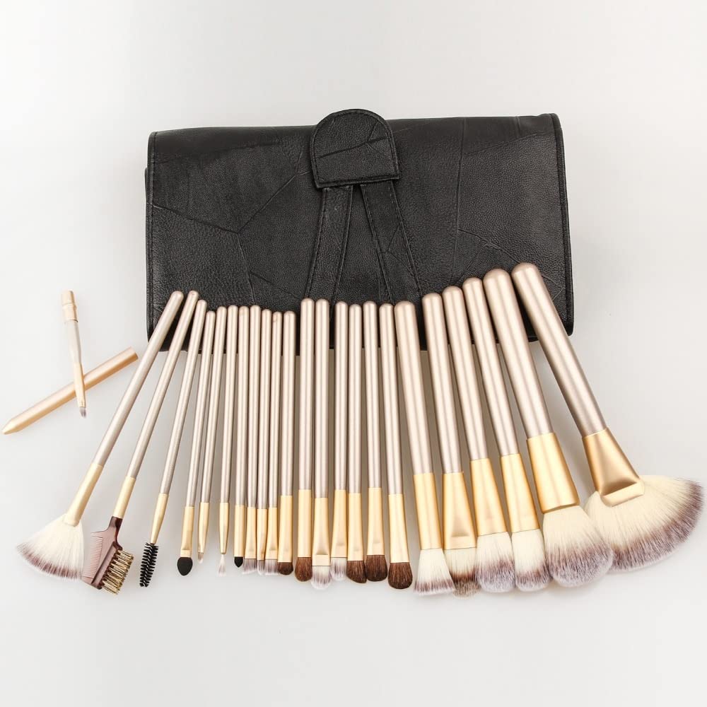24-Piece Professional Makeup Brush Set - Soft Foundation, Powder, Blush & Eyeliner Brushes with Travel Pouch | Perfect for Everyday Makeup, Contouring & On-the-Go Beauty