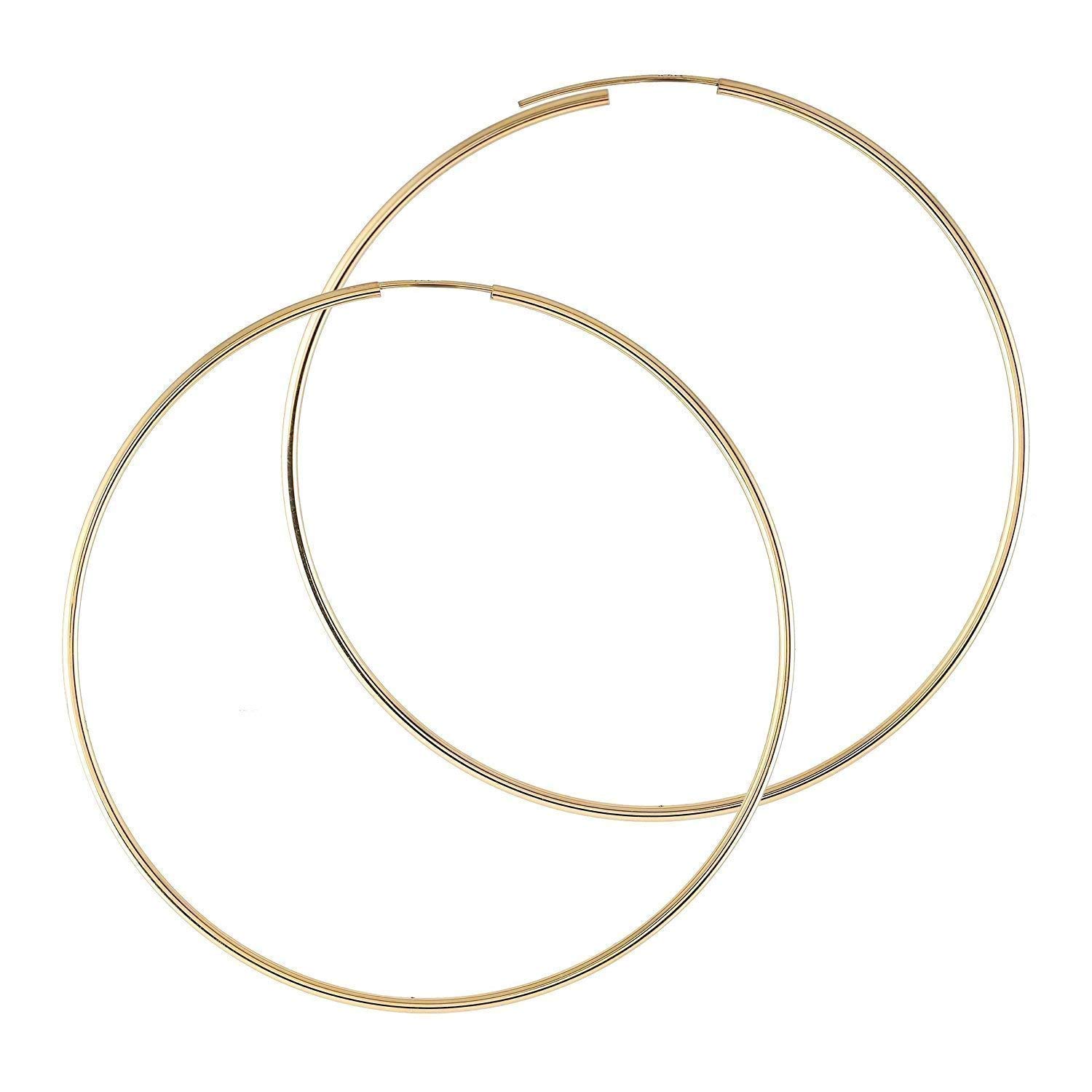 14K Gold Round Hoop Earrings for Women - Yellow & White Gold High Polish Finish - 60mm (2.36