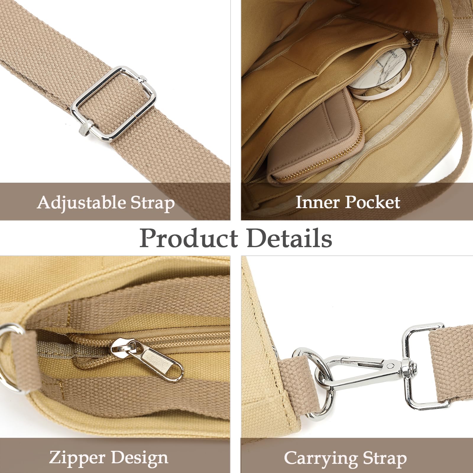 Stylish Canvas Tote Bag for Women - Durable Zippered Casual Handbag for Travel, Shopping, Work & Everyday Use