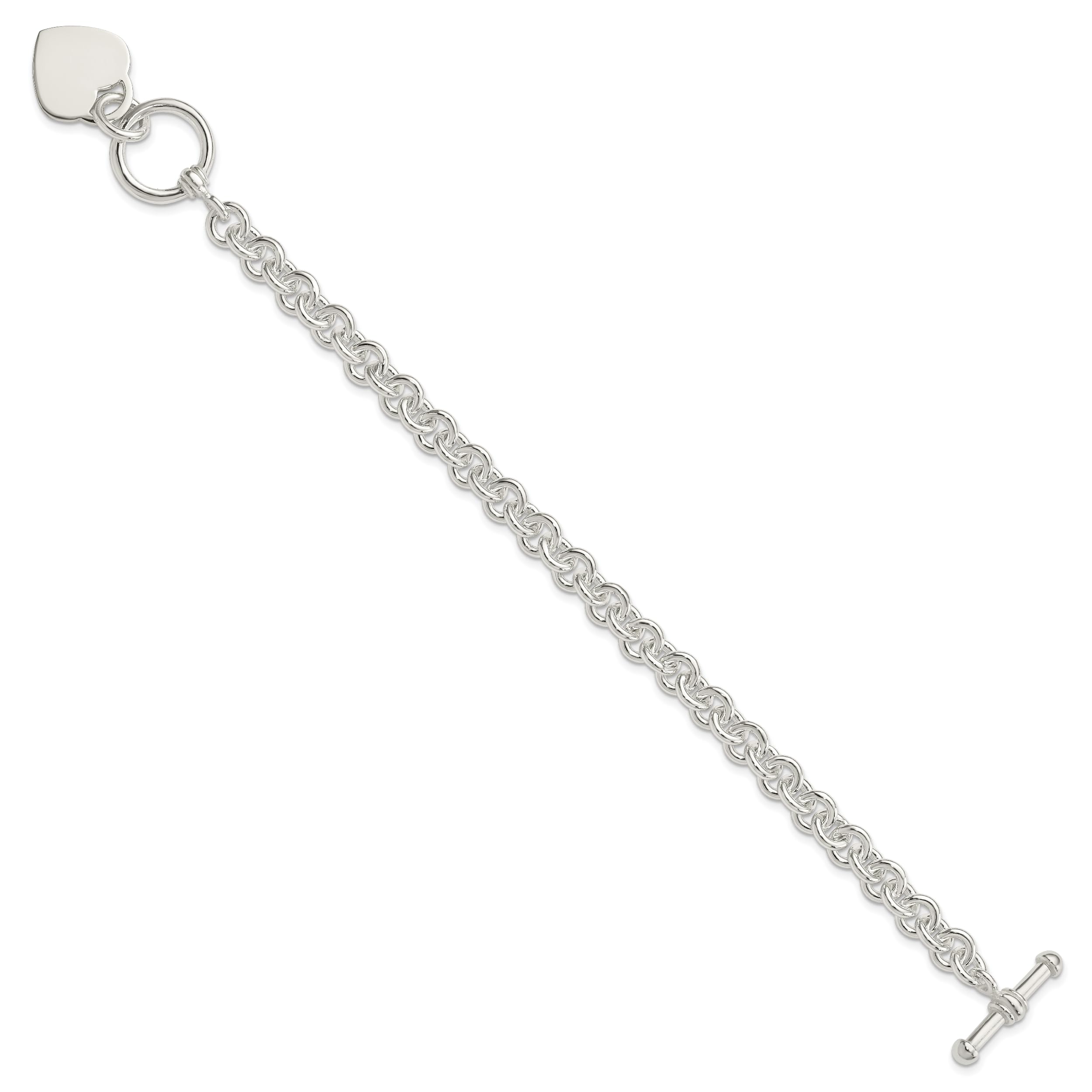 925 Sterling Silver Engraveable Heart Charm Bracelet for Women - Adjustable Toggle Clasp Love Disc Chain - Perfect for Valentine's Day Gifts, Anniversary Presents & Everyday Wear