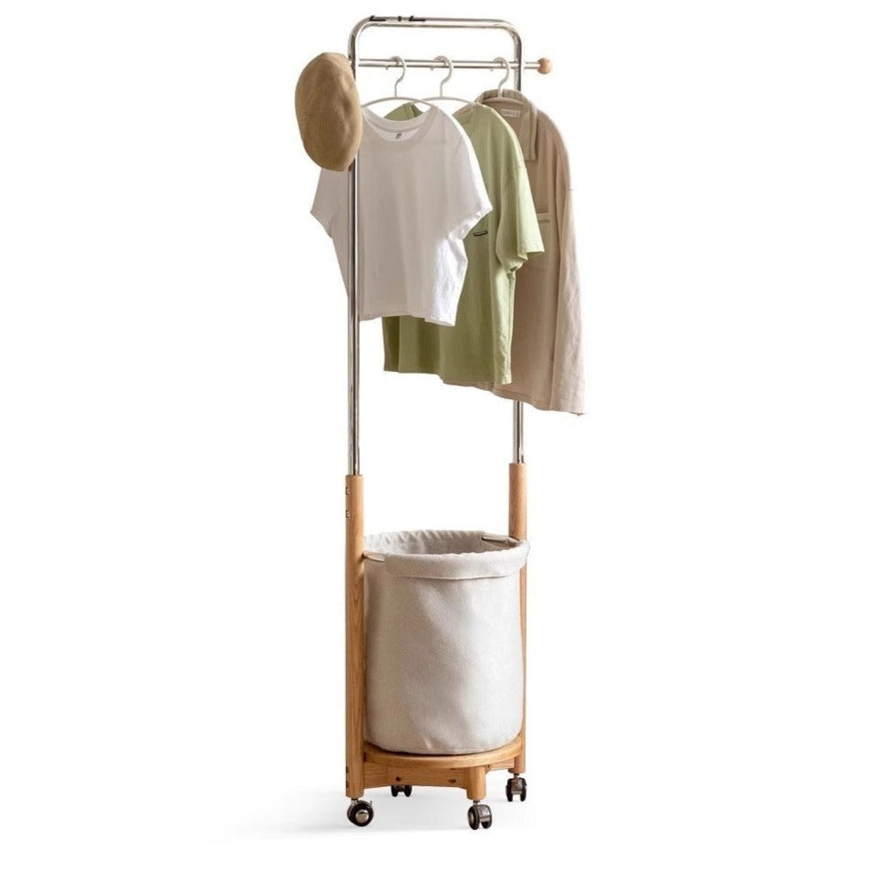 Solid Oak Wood Mobile Clothes & Hat Rack - Portable Wardrobe Organizer for Bedroom, Entryway, or Closet Storage
