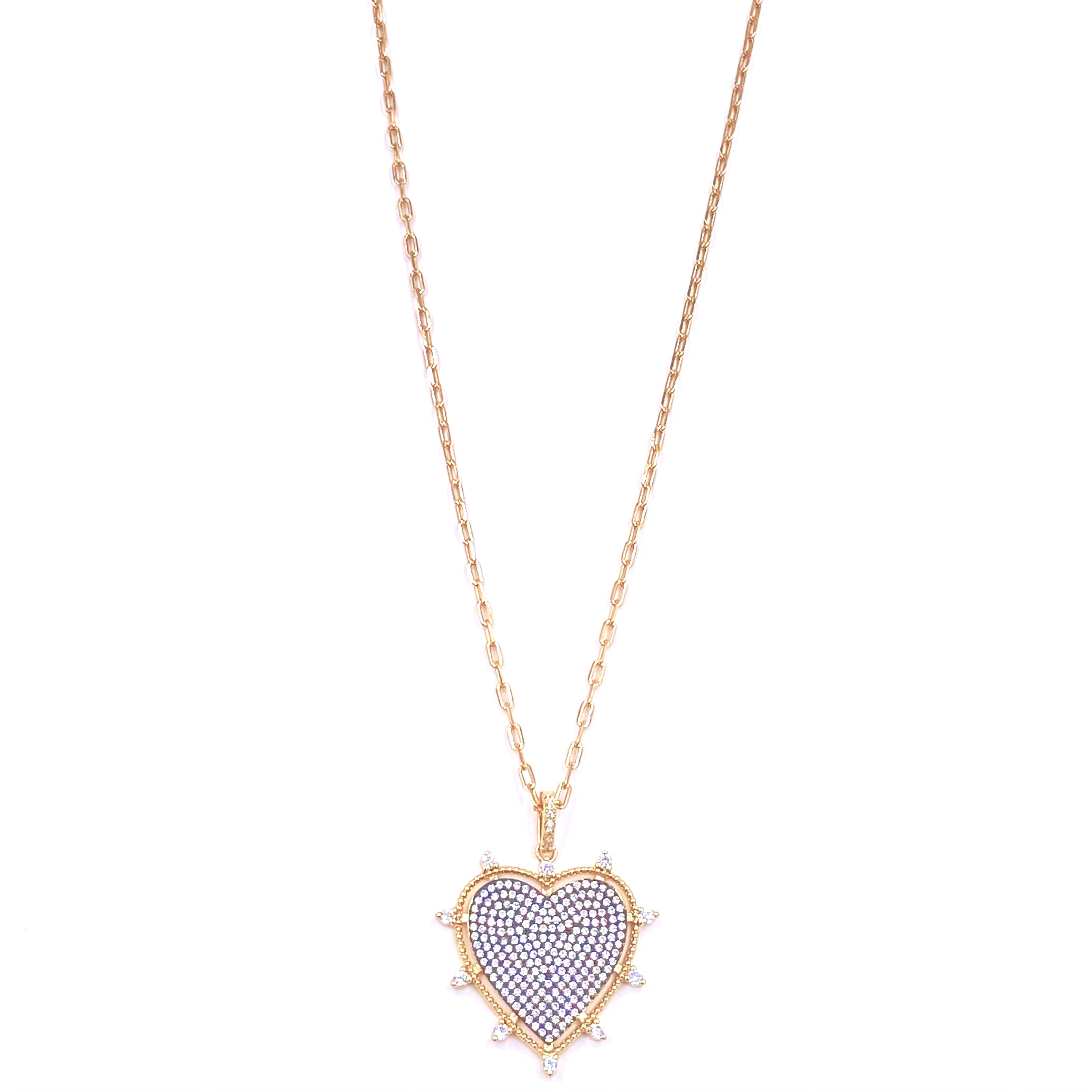Ashley Gold Stainless Steel Gold Plated Floating Enamel CZ Spike Heart Pendant Necklace for Women - Elegant Jewelry Gift for Valentine's Day, Anniversary & Special Occasions