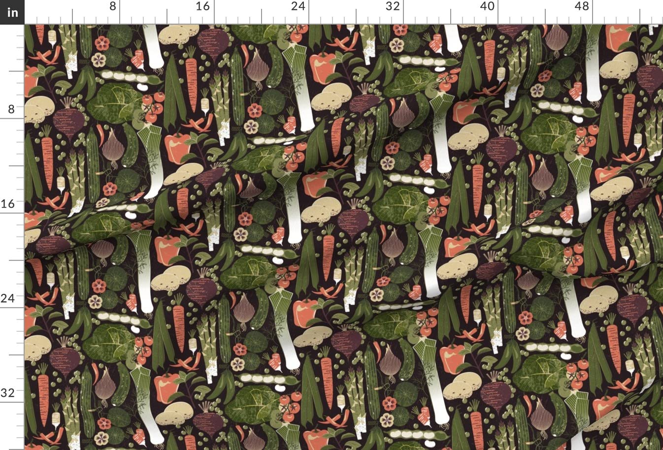 Premium Spoonflower Upholstery Velvet Fabric - Black & Green Garden Vegetables Print for Home Decor, Apparel & DIY Projects | Fat Quarter Size | Perfect for Curtains, Pillows & Clothing