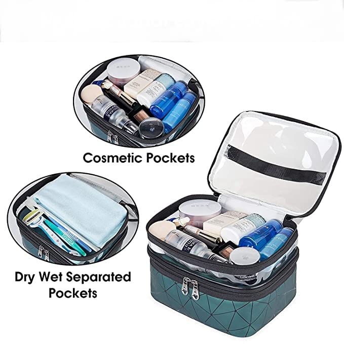 Trexee Portable Travel Makeup Bag for Women - Waterproof Cosmetic Organizer & Toiletry Kit Set with Multiple Pockets (Teal Blue) - Perfect for Vacation, Gym, Business Trips & Daily Essentials Storage