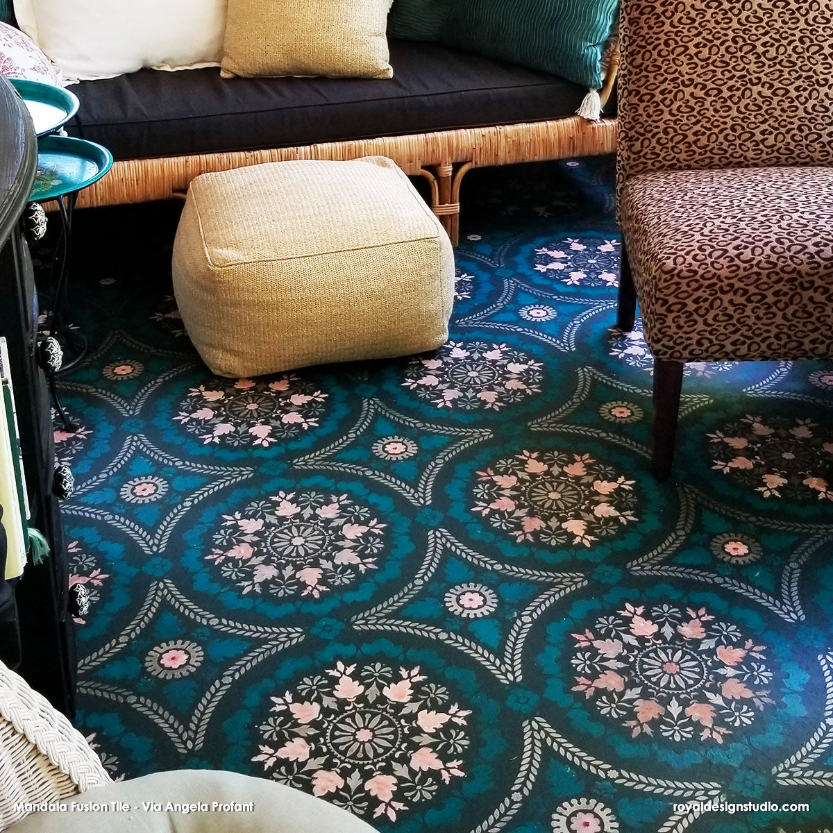 Mandala Fusion Tile Stencil - Reusable DIY Painting Template for Wall, Floor & Furniture Decoration - Perfect for Home, Yoga Studios & Meditation Spaces