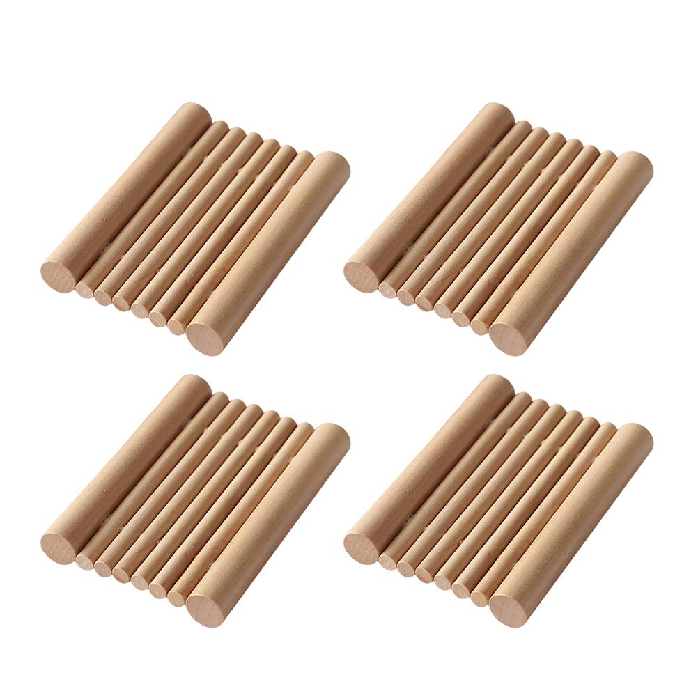 **Cabilock 4-Piece Wooden Soap Dish Set - Handmade Raft Style Soap Holder for Bathroom & Kitchen Sink - Natural Wood Soap Tray (12.5 x 9 x 2cm) - Perfect for Organizing Bar Soaps, Shampoos, and Beauty Products**