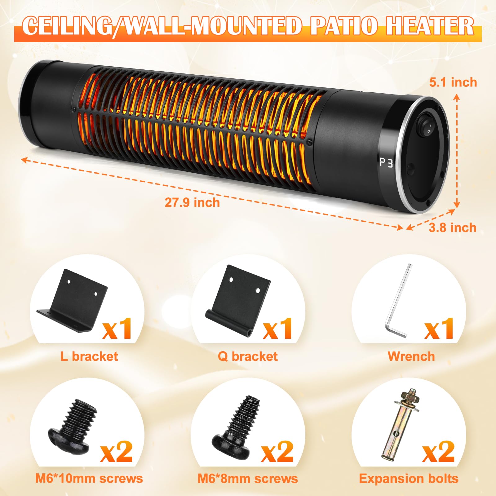 1500W Electric Outdoor Heater - Wall Mounted Carbon Infrared Patio Heater with Remote Control, 3 Heat Settings & 8H Timer - Perfect for Garage, Gazebo, Deck, Backyard, Restaurant Outdoor Seating & Winter Heating