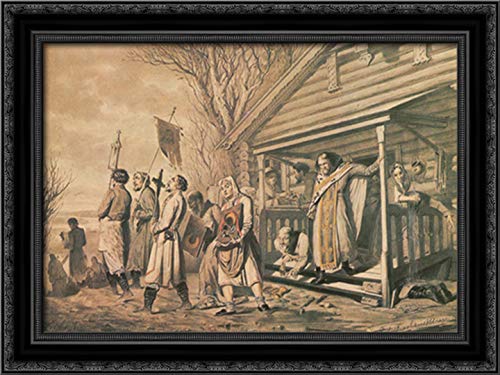 Vasily Perov Easter Procession 24x18 Black Ornate Wood Framed Canvas Art - Religious Wall Decor for Church, Home & Office