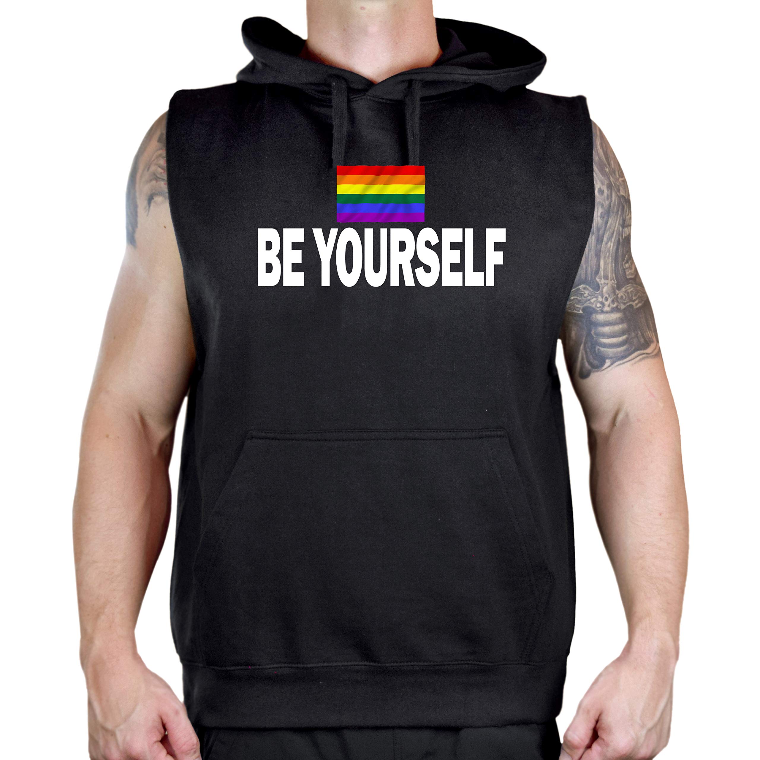 Men's Rainbow Flag Pride Vest Hoodie - Be Yourself Sleeveless Pullover for LGBTQ+ Support | Perfect for Pride Parades, Festivals & Casual Wear