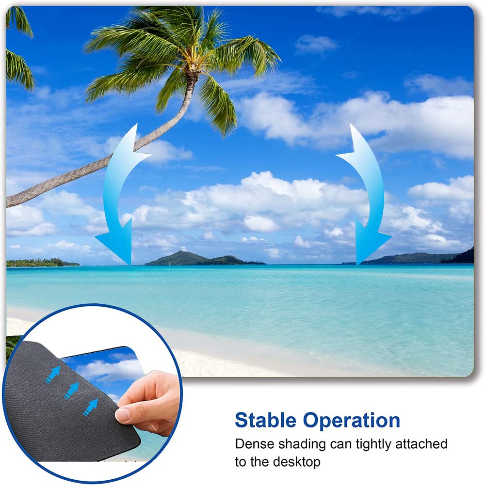 Beach Design Washable Non-Slip Mouse Pad - Square Cloth Mousepad for Office Laptop & Wireless Mouse - Cute Desk Accessory for Work & Gaming