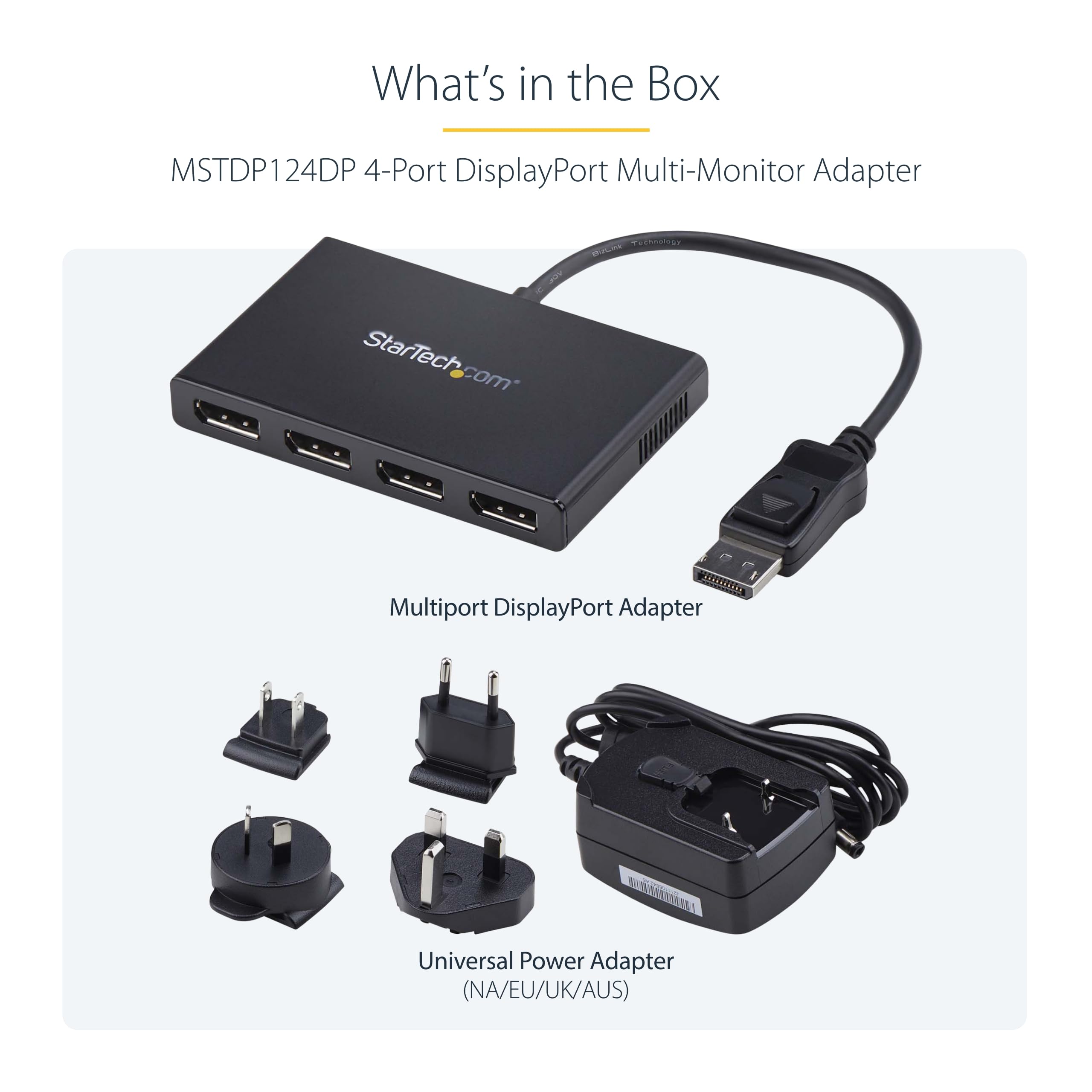 StarTech.com 4-Port DisplayPort 1.2 MST Hub - Split Single Input to 4 Monitors | 4K 60Hz Multi-Display Adapter | Plug & Play for Windows PCs | Ideal for Gaming, Office Work & Stock Trading (MSTDP124DP)
