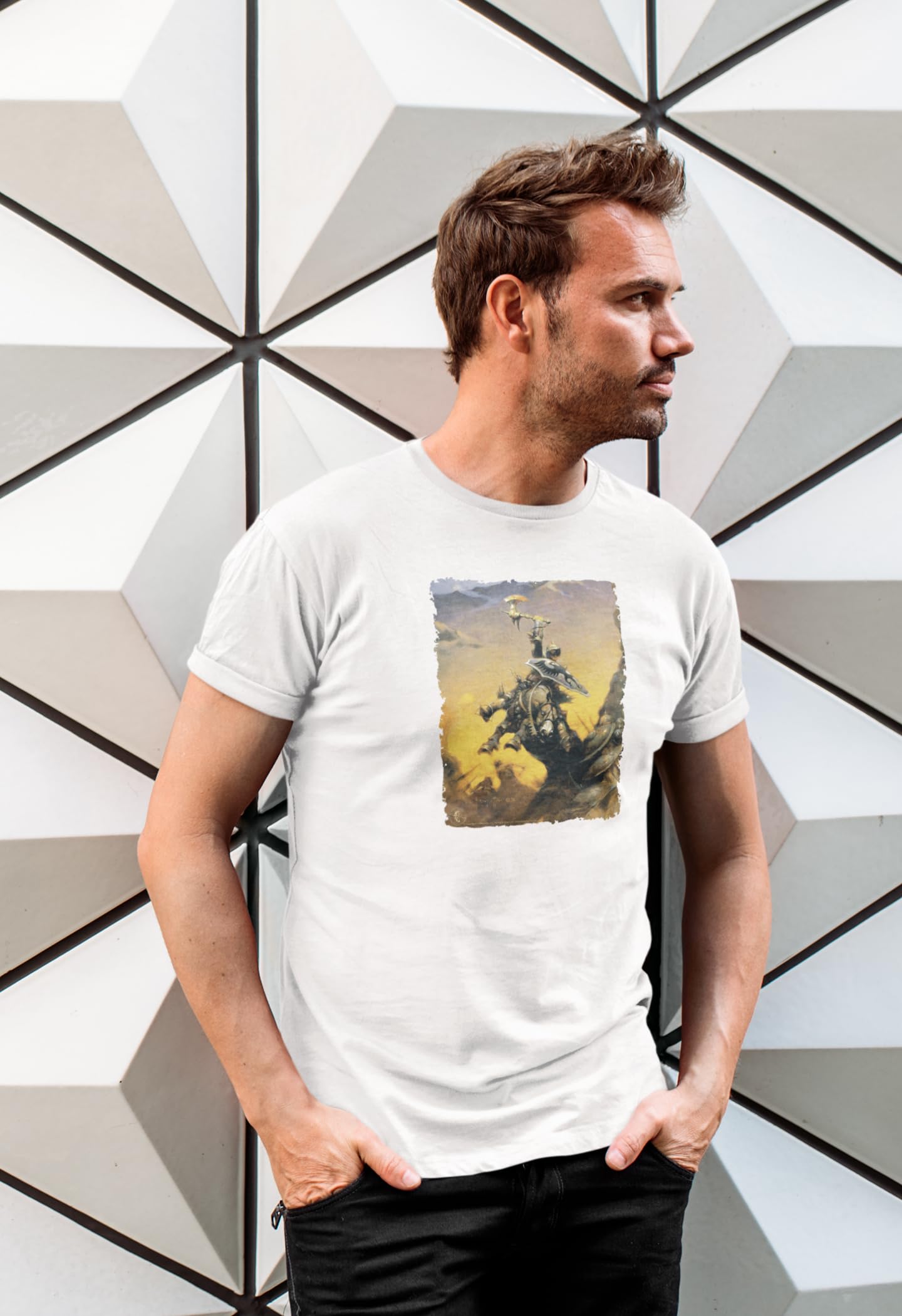 Frank Frazetta Eternal Champion Graphic T-Shirt for Men | Pop Threads Art Tee | Casual Wear, Gift for Gamers & Fantasy Fans