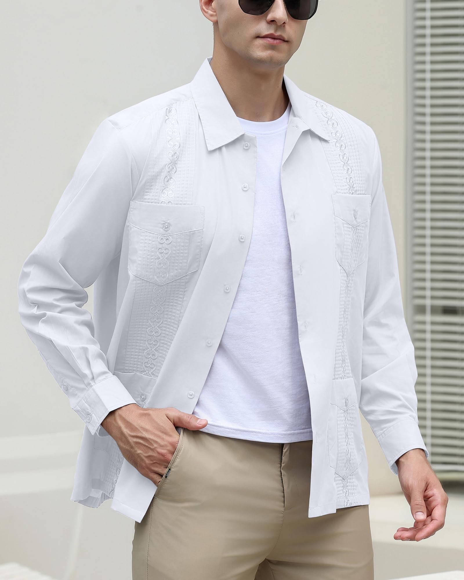 Men's Guayabera Shirts - Cuban Style Long Sleeve Mexican Shirts for Men | Perfect for Summer Weddings, Beach Vacations & Casual Wear