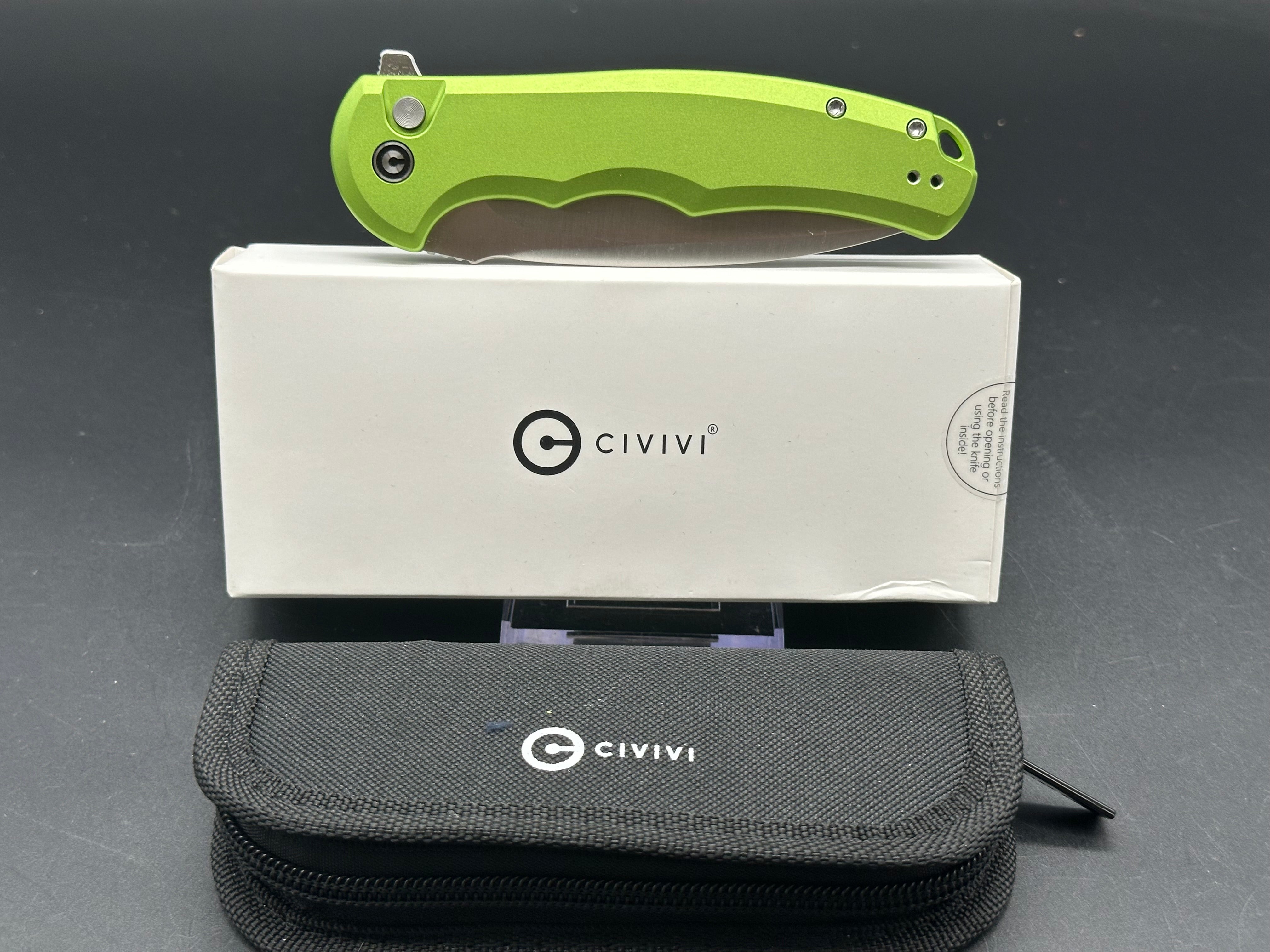 CIVIVI Button Lock Praxis Folding Knife - Lime Green Aluminum Handle, Nitro-V Drop Point Blade for EDC, Outdoor & Tactical Use