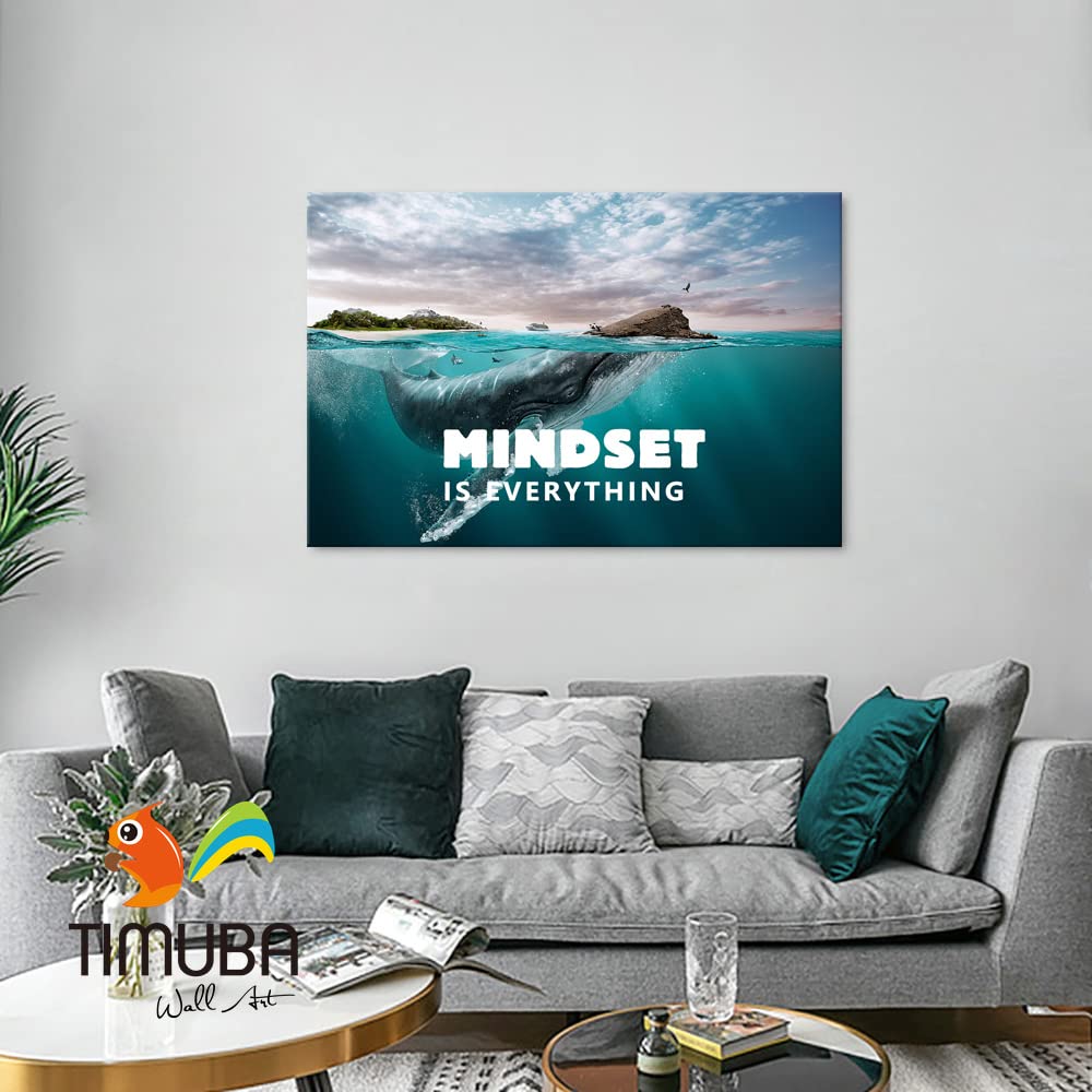 Motivational Canvas Wall Art for Office & Home - 'Mindset is Everything' Inspirational Quote Print, Framed Positive Mindset Poster for Office Decor, Gym & Workout Room Wall Art (24x36 Inches) - Perfect for Home Office, Living Room & Fitness Studio Motivation