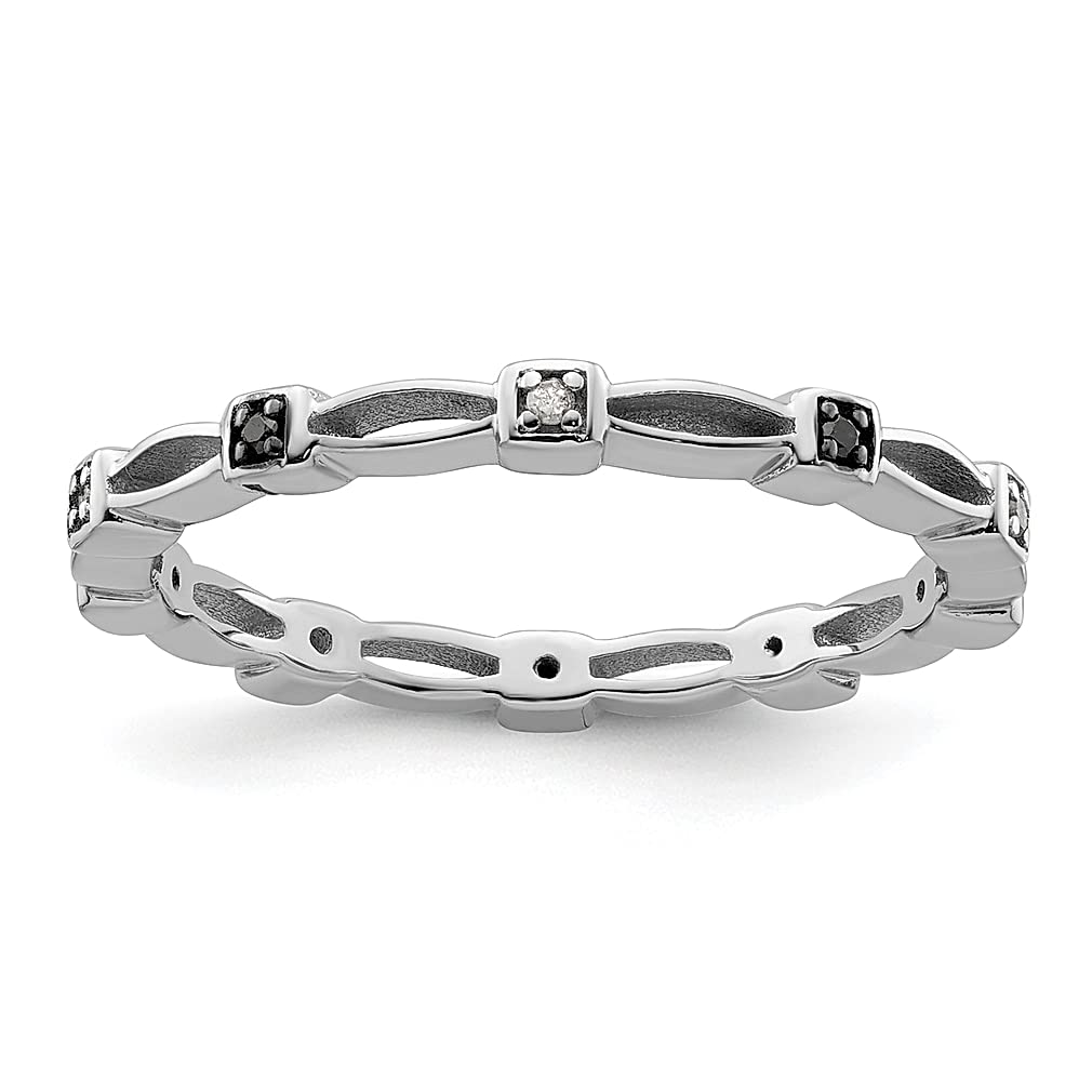 925 Sterling Silver Black & White Diamond Stackable Band Ring for Women - Elegant Wedding, Engagement, Anniversary Jewelry Gift for Her - Perfect for Stacking, Everyday Wear & Special Occasions