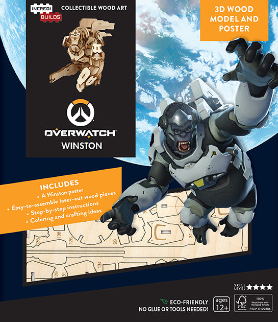 Overwatch Winston 3D Wood Model Kit with Poster - DIY Wooden Puzzle for Collectors & Gamers - Perfect for Home Decor, Gifts & Overwatch Fan Displays