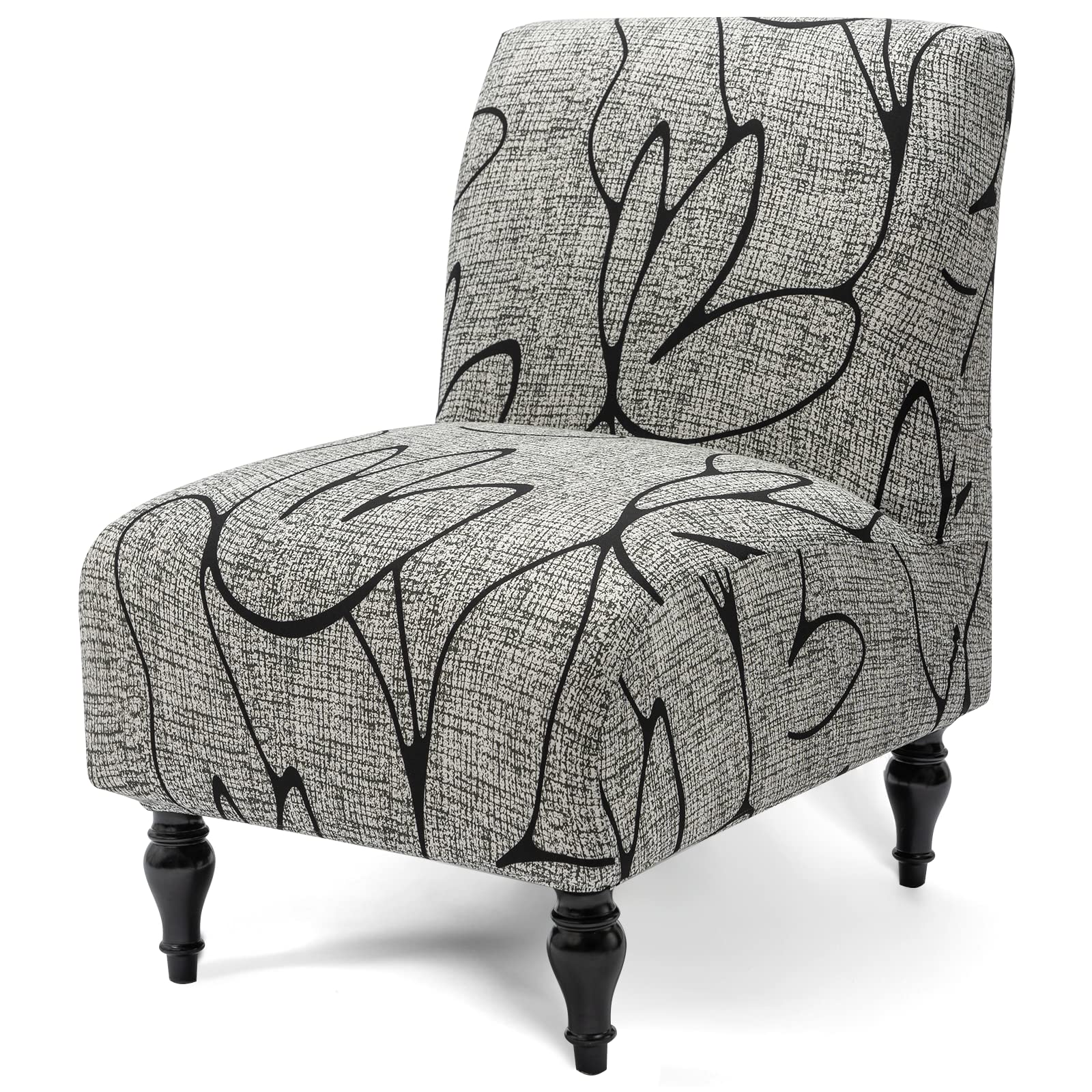 Liykimt Armless Accent Slipper Chair Cover - Stretch Spandex Slipcover for Armless Chairs, Removable Furniture Protector in Gray/Black - Perfect for Living Room, Dining Room & Home Decor