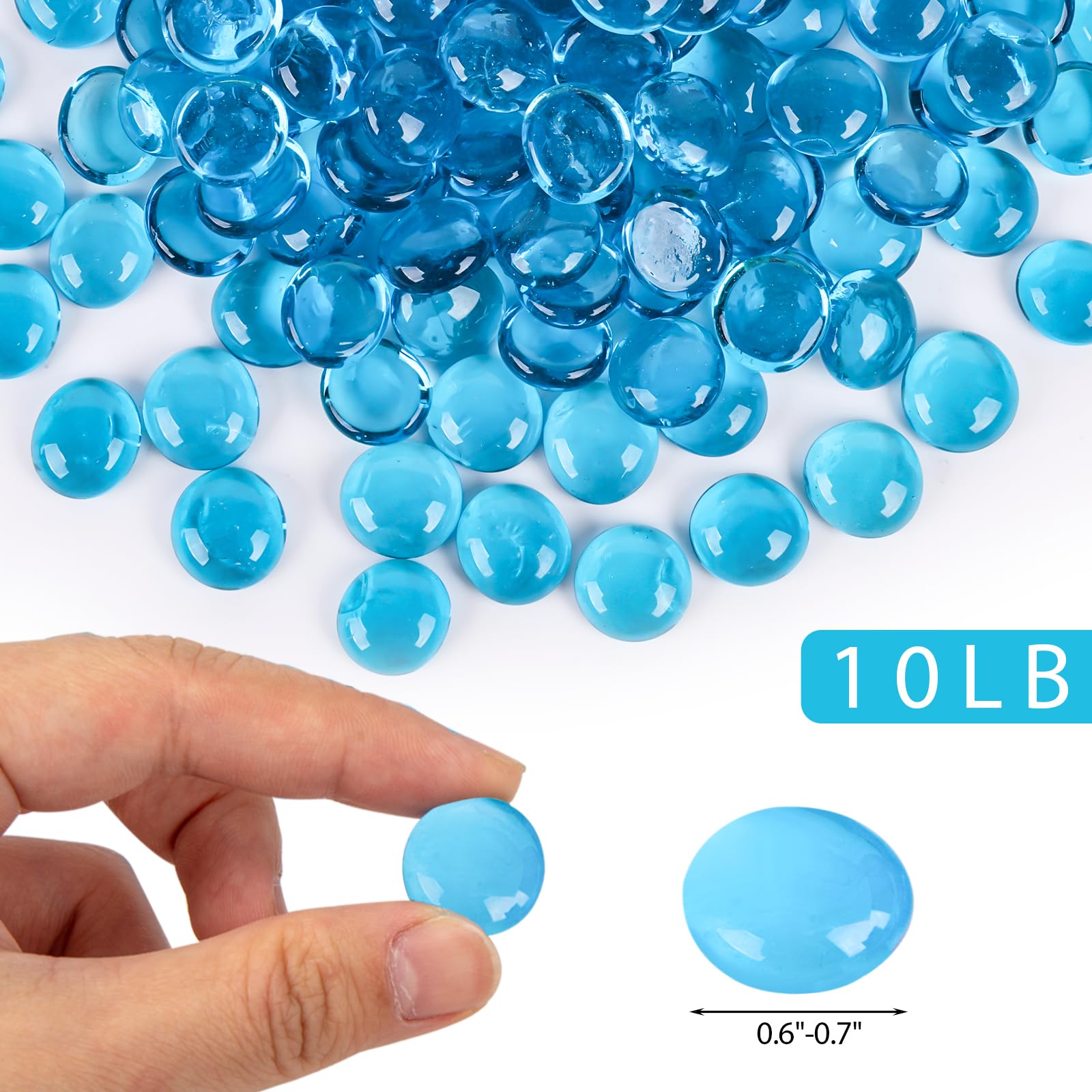 DomeStar 10LB Blue Fire Glass Rocks - Reflective Round Fire Pit Crystals for Natural Gas & Propane Fire Pits - Perfect for Outdoor Patio, Backyard Landscaping & Fireplace Decor