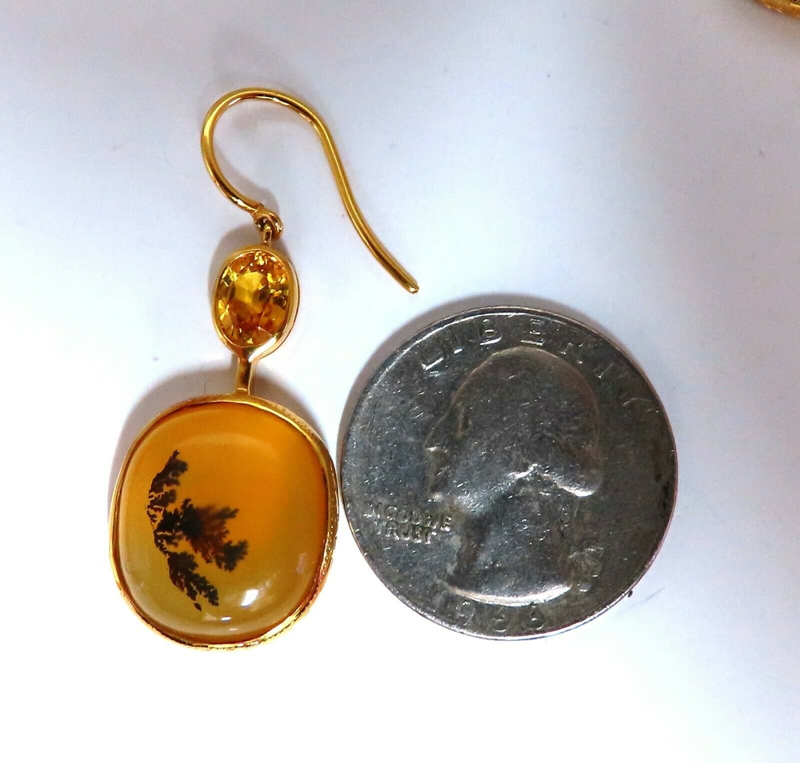 Natural Opal & Yellow Sapphire Dangle Earrings 18kt Gold - Elegant Handmade Jewelry for Women, Gift for Birthday, Anniversary & Special Occasions