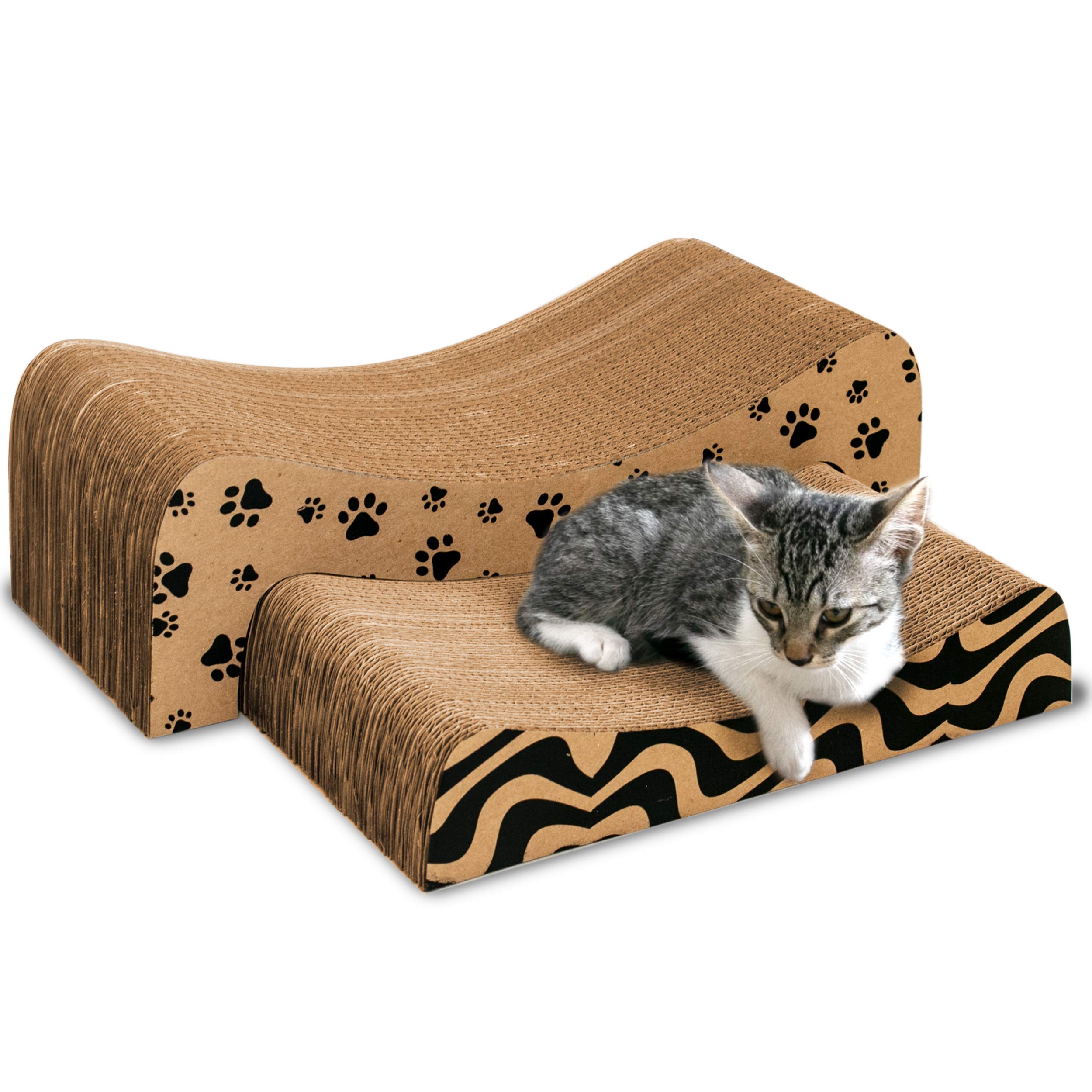 2-in-1 Cardboard Cat Scratcher & Lounge - Durable Scratch Pad for Indoor Cats - Medium Size Cat Scratching Post with Bed - Perfect for Playtime, Napping & Claw Maintenance (Rascador para Gatos)